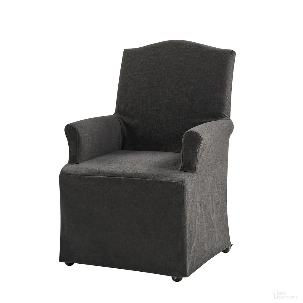 The appearance of Kanrad Slipcover Dining Chair With Casters In Charcoal designed by Karat Home in the traditional interior design. This charcoal piece of furniture was selected by 1StopBedrooms from Kanrad Collection to add a touch of cosiness and style into your home. Sku: DCMJ1011-CHA. Chair Type: Arm Chair. Material: Linen Look Fabric.