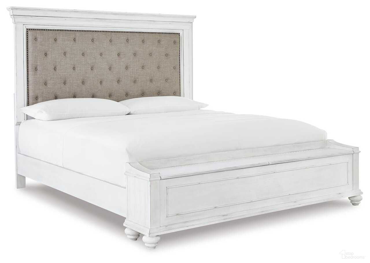 Kanwyn Queen Upholstered Panel Storage Bed In White Wash