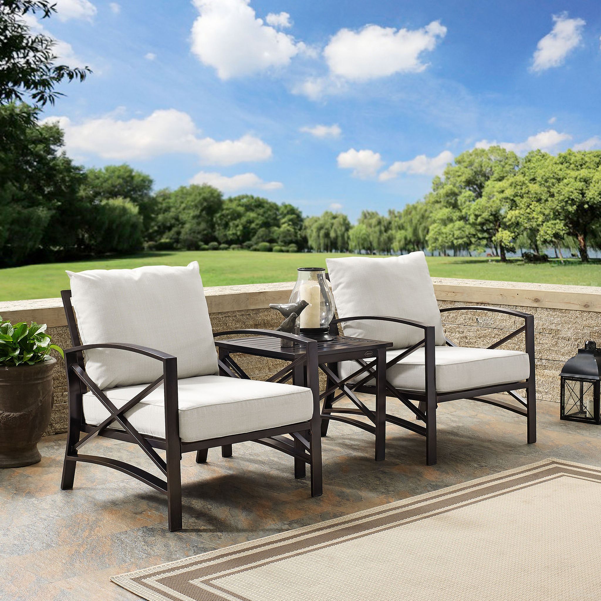 The appearance of Kaplan 3 Piece Outdoor Chair Set In Oatmeal and Oil Rubbed Bronze designed by Crosley Brands in the traditional interior design. This oatmeal piece of furniture was selected by 1StopBedrooms from Kaplan Collection to add a touch of cosiness and style into your home. Sku: CO6109-BZ;CO6109-BZ;CO6208-BZ;MO74944-OL. Material: Steel.