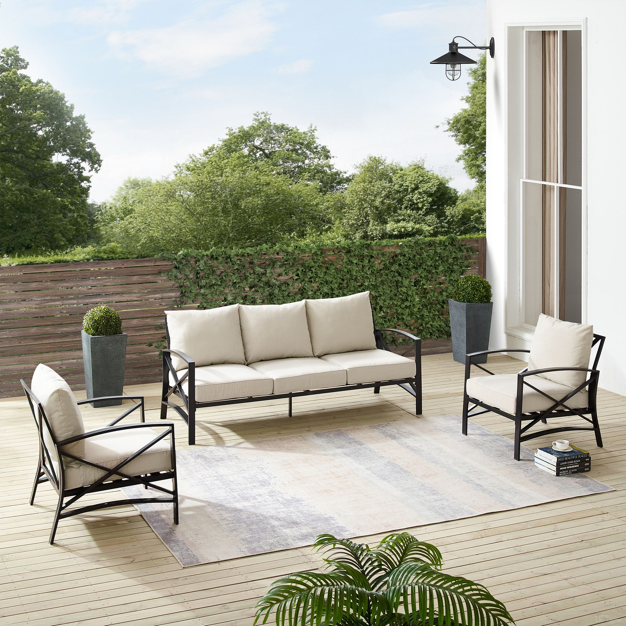 The appearance of Kaplan 3 Piece Outdoor Sofa Patio Furniture Set In Oatmeal and Oil Rubbed Bronze designed by Crosley Brands in the traditional interior design. This oatmeal piece of furniture was selected by 1StopBedrooms from Kaplan Collection to add a touch of cosiness and style into your home. Sku: CO6111-BZ-2OF2;CO6111-BZ-1OF2;CO6109-BZ;CO6109-BZ;MO74953-OL. Material: Steel.