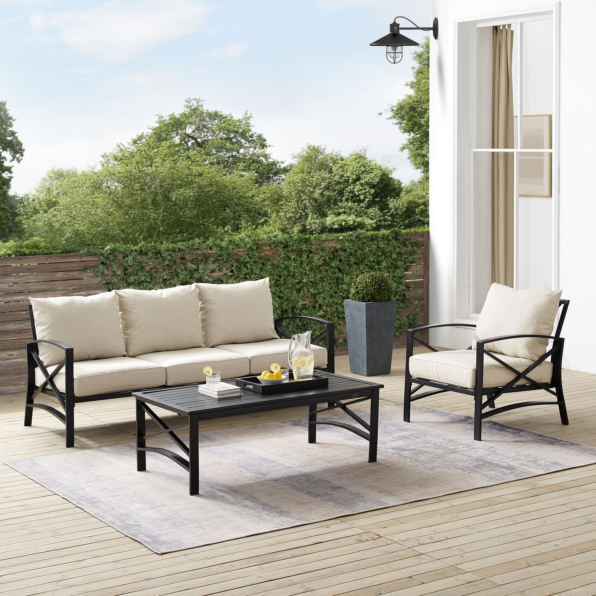 The appearance of Kaplan 3 Piece Outdoor Sofa Patio Furniture Set In Oatmeal and Oil Rubbed Bronze designed by Crosley Brands in the traditional interior design. This oatmeal piece of furniture was selected by 1StopBedrooms from Kaplan Collection to add a touch of cosiness and style into your home. Sku: CO6111-BZ-2OF2;CO6111-BZ-1OF2;CO6109-BZ;CO6207-BZ;MO74937-OL. Material: Steel.