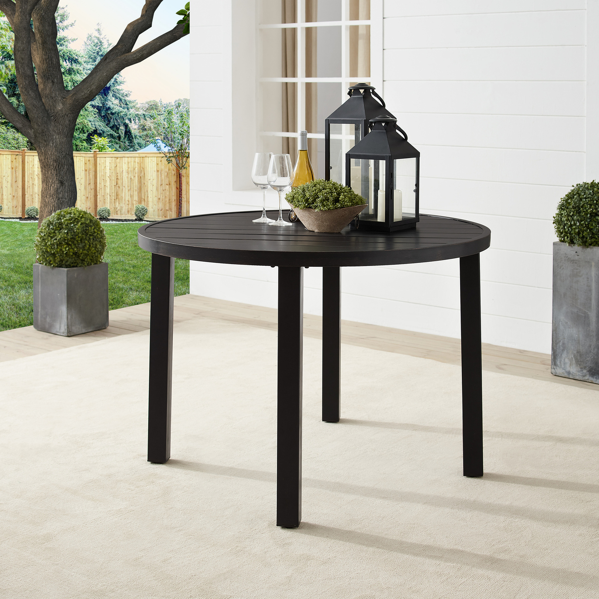 Kaplan 42 Inch Round Outdoor Dining Table In Oil Rubbed Bronze by