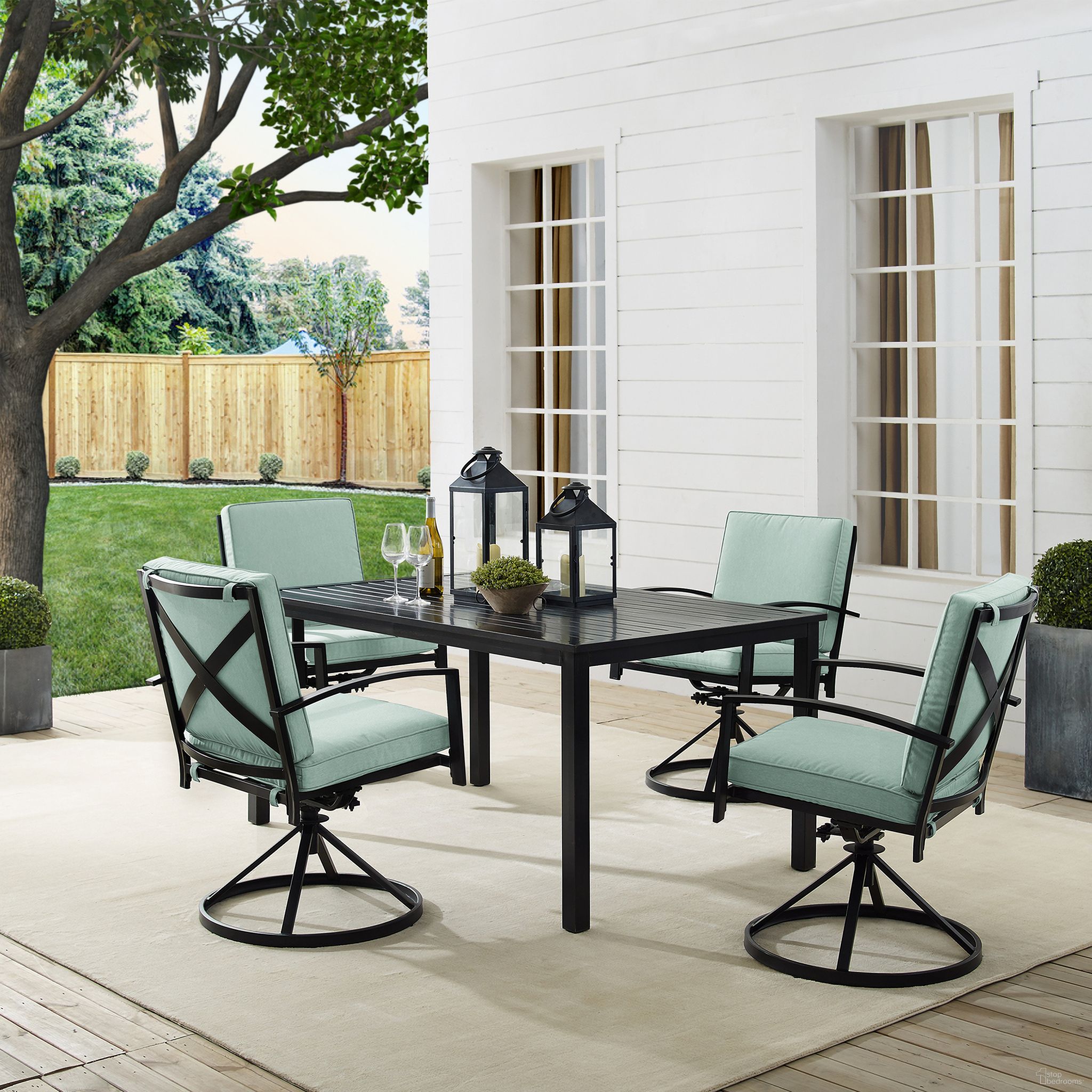 The appearance of Kaplan 5 Piece Outdoor Dining Set In Mist and Oil Rubbed Bronze designed by Crosley Brands in the traditional interior design. This mist piece of furniture  was selected by 1StopBedrooms from Kaplan Collection to add a touch of cosiness and style into your home. Sku: CO6214-BZ;CO6214-BZ;CO6215-BZ;MO74947-MI. Material: Steel.