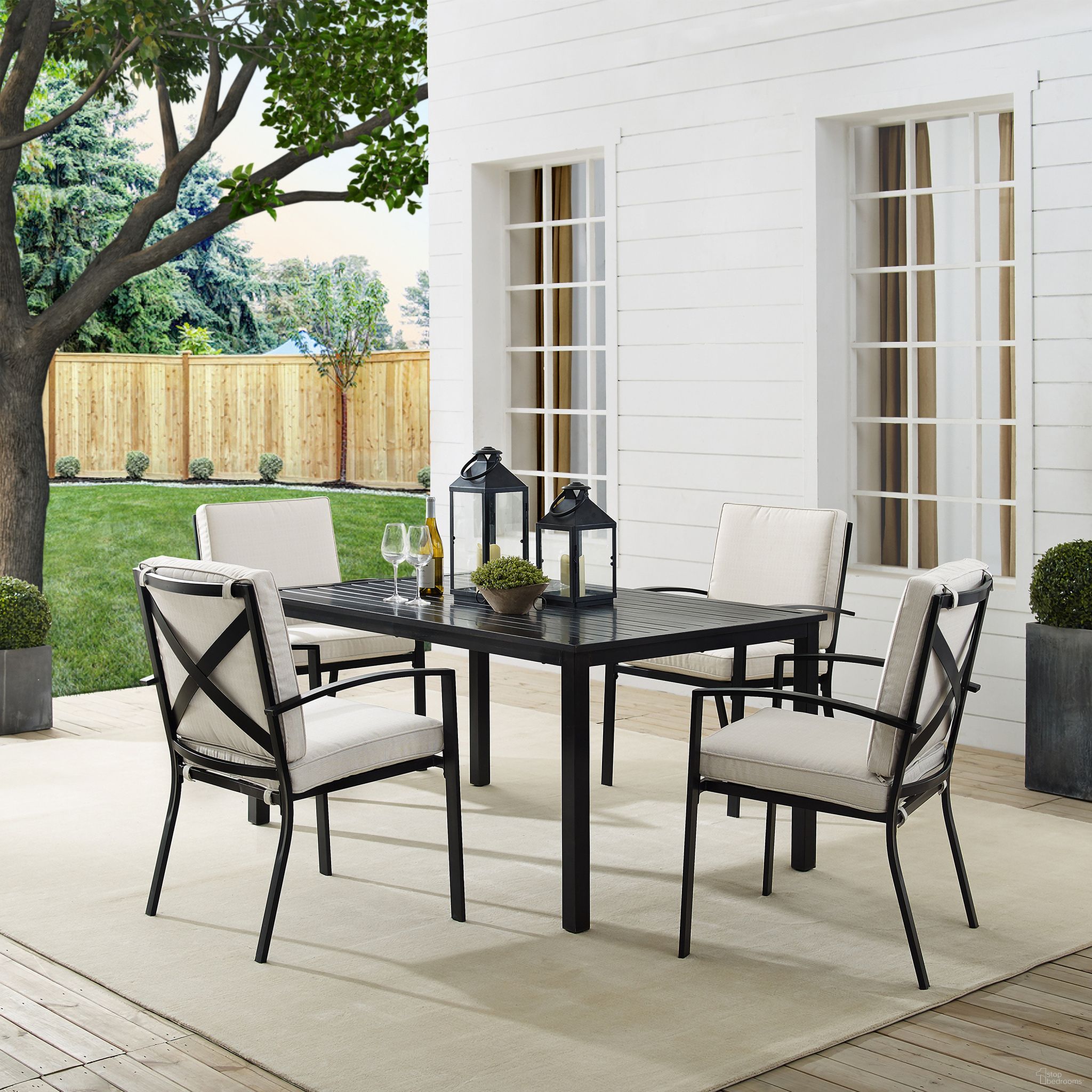 The appearance of Kaplan 5 Piece Outdoor Dining Set In Oatmeal and Oil Rubbed Bronze designed by Crosley Brands in the traditional interior design. This oatmeal piece of furniture was selected by 1StopBedrooms from Kaplan Collection to add a touch of cosiness and style into your home. Sku: CO6213-BZ;CO6213-BZ;CO6215-BZ;MO74947-OL. Material: Steel.