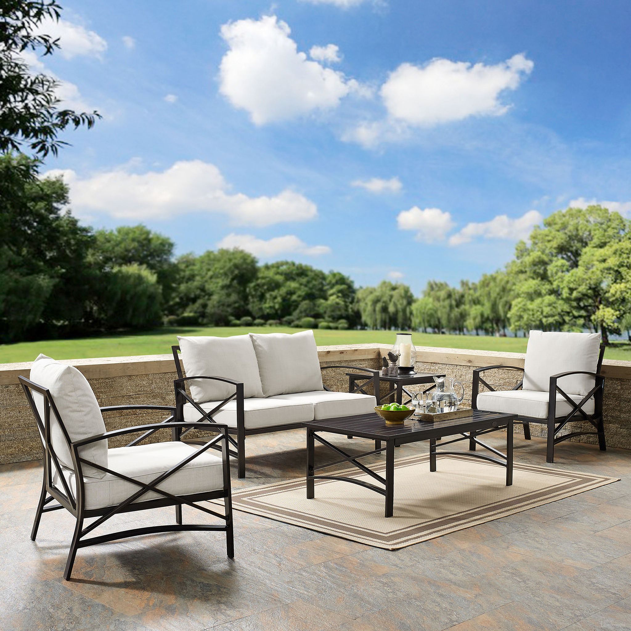 The appearance of Kaplan 5 Piece Outdoor Loveseat Patio Furniture Set In Oatmeal and Oil Rubbed Bronze designed by Crosley Brands in the traditional interior design. This oatmeal piece of furniture was selected by 1StopBedrooms from Kaplan Collection to add a touch of cosiness and style into your home. Sku: CO6110-BZ;CO6109-BZ;CO6109-BZ;CO6207-BZ;CO6208-BZ;MO74943-OL. Material: Steel.