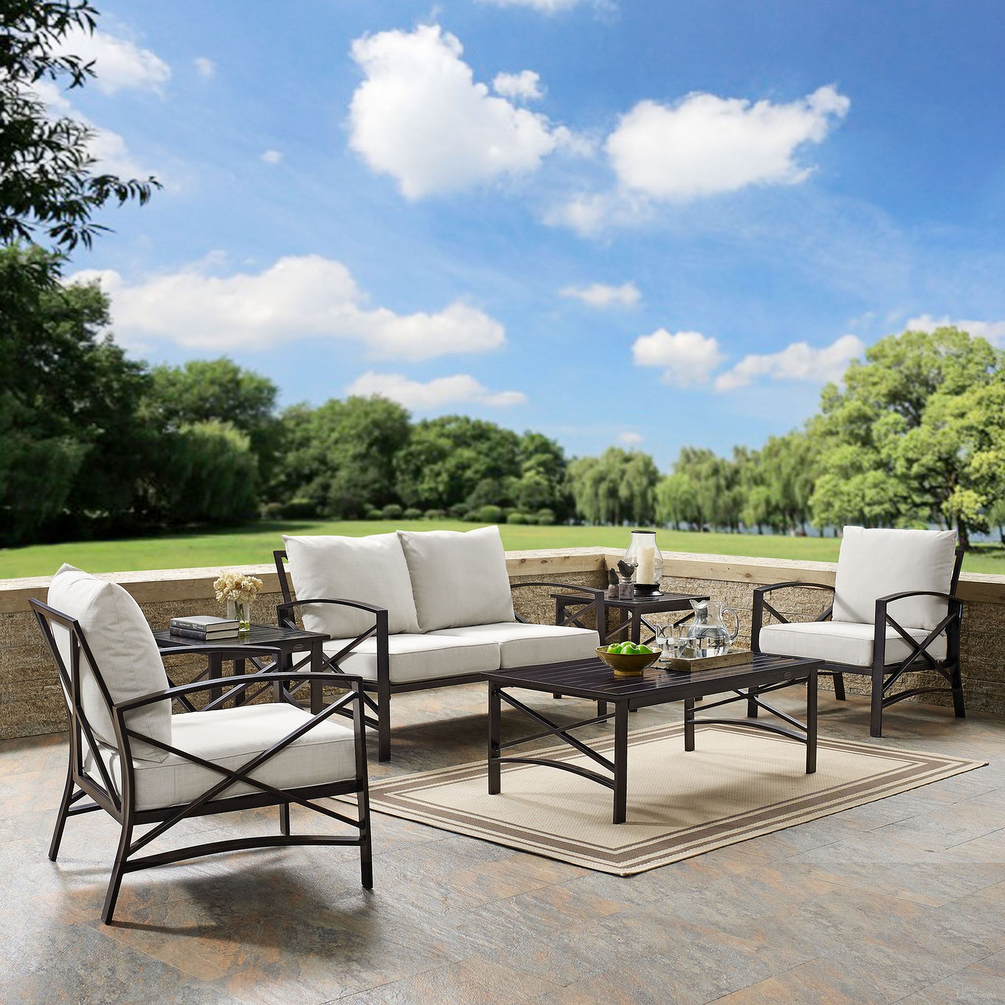The appearance of Kaplan 6 Piece Outdoor Loveseat Patio Furniture Set In Oatmeal and Oil Rubbed Bronze designed by Crosley Brands in the traditional interior design. This oatmeal piece of furniture was selected by 1StopBedrooms from Kaplan Collection to add a touch of cosiness and style into your home. Sku: CO6110-BZ;CO6109-BZ;CO6109-BZ;CO6207-BZ;CO6208-BZ;CO6208-BZ;MO74945-OL. Material: Steel.