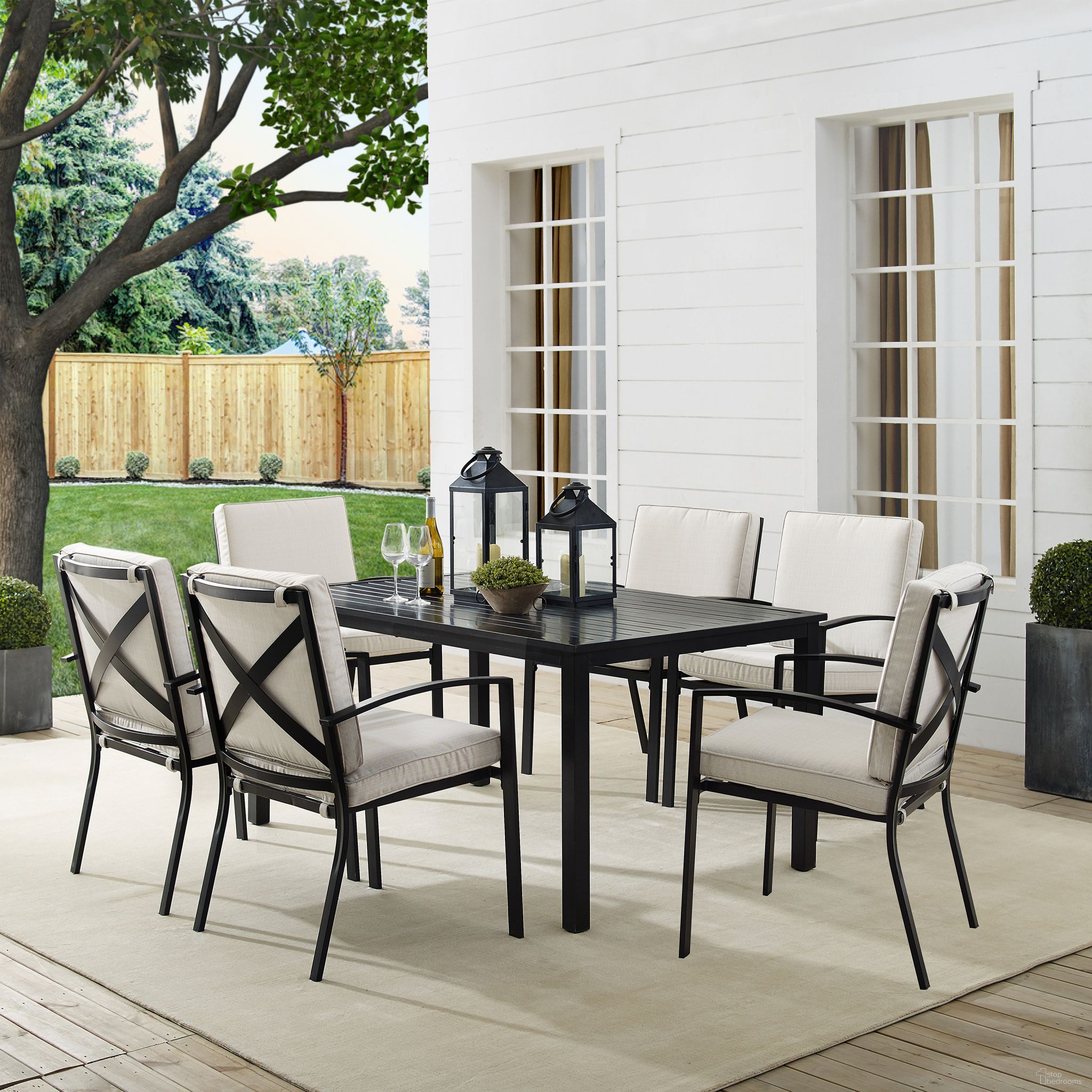 The appearance of Kaplan 7 Piece Outdoor Dining Set In Oatmeal and Oil Rubbed Bronze designed by Crosley Brands in the traditional interior design. This oatmeal piece of furniture was selected by 1StopBedrooms from Kaplan Collection to add a touch of cosiness and style into your home. Sku: CO6213-BZ;CO6213-BZ;CO6213-BZ;CO6215-BZ;MO74948-OL. Material: Steel.