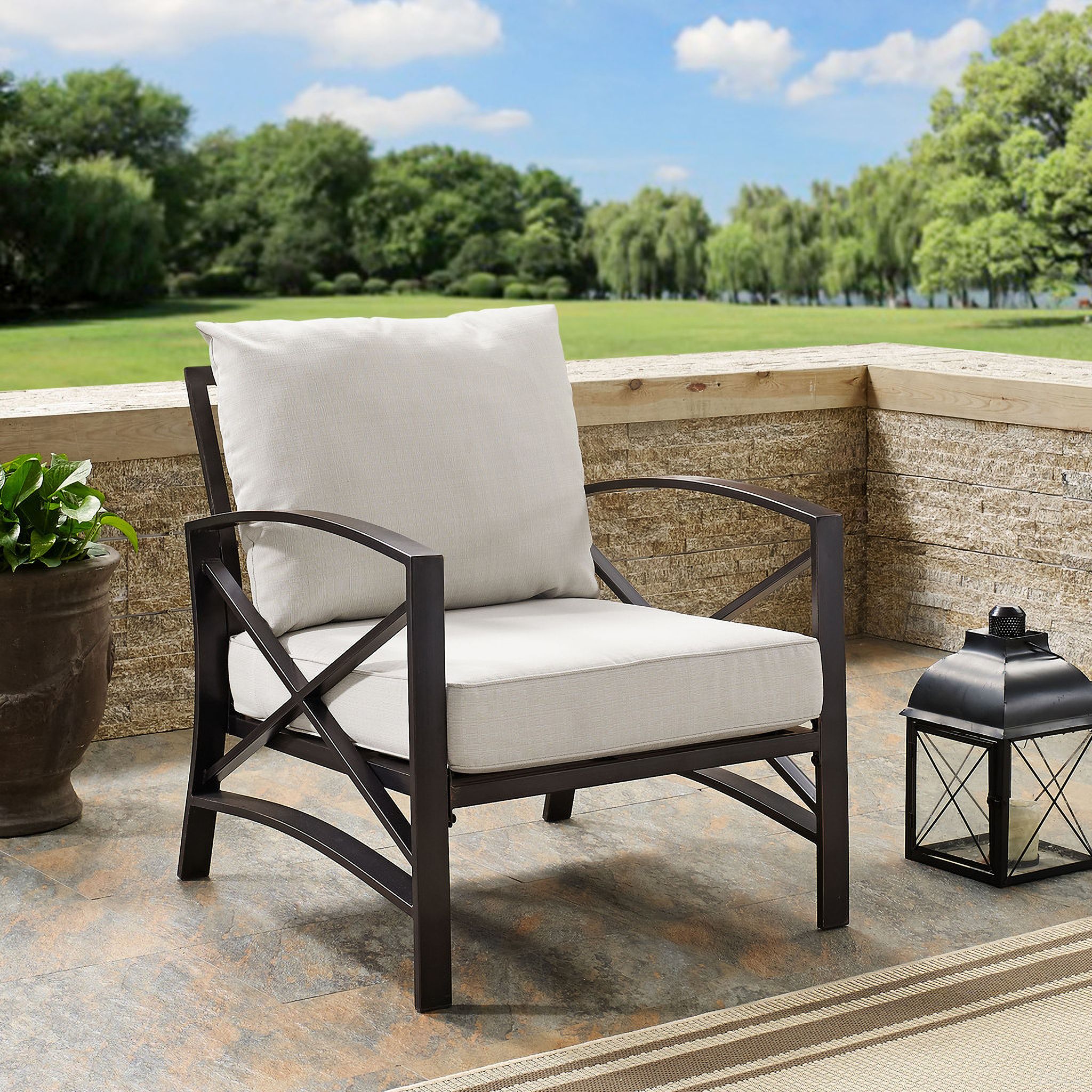 The appearance of Kaplan Outdoor Chair In Oatmeal and Oil Rubbed Bronze designed by Crosley Brands in the traditional interior design. This oatmeal piece of furniture was selected by 1StopBedrooms from Kaplan Collection to add a touch of cosiness and style into your home. Sku: CO6109-BZ;CO7421-OL. Material: Polyester.