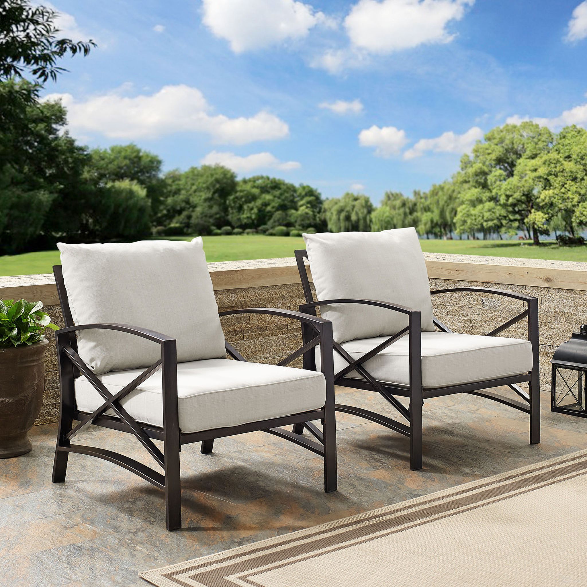 The appearance of Kaplan Outdoor Chair Set of 2 In Oatmeal and Oil Rubbed Bronze designed by Crosley Brands in the traditional interior design. This oatmeal piece of furniture was selected by 1StopBedrooms from Kaplan Collection to add a touch of cosiness and style into your home. Sku: CO6109-BZ;CO6109-BZ;MO74938-OL. Material: Polyester.