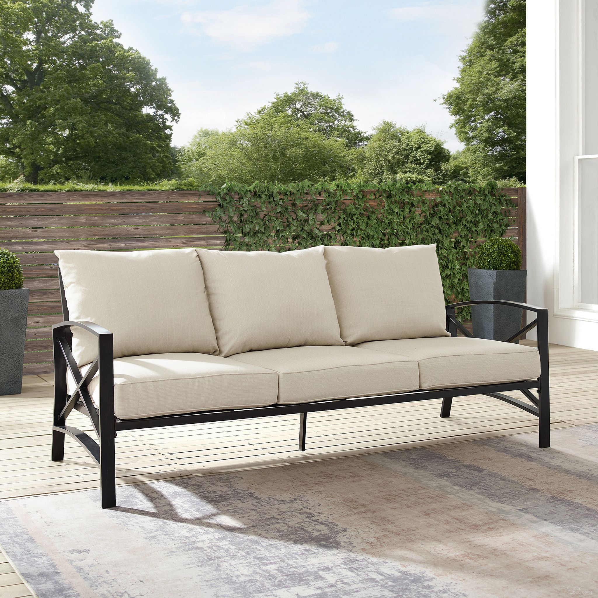 The appearance of Kaplan Outdoor Sofa In Oatmeal and Oil Rubbed Bronze designed by Crosley Brands in the traditional interior design. This oatmeal piece of furniture  was selected by 1StopBedrooms from Kaplan Collection to add a touch of cosiness and style into your home. Sku: CO6111-BZ-2OF2;CO6111-BZ-1OF2;MO74942-OL. Material: Steel.