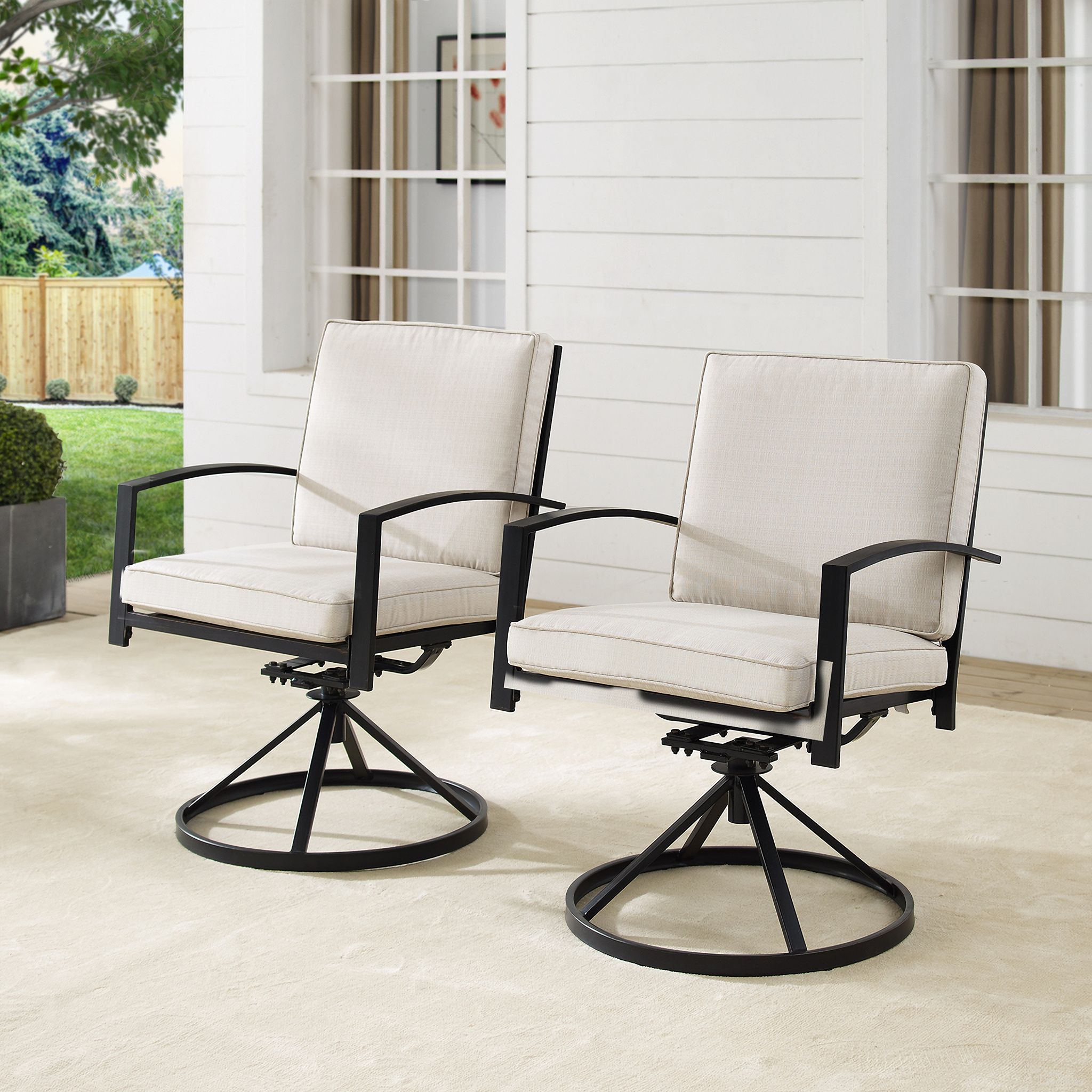 The appearance of Kaplan Swivel Outdoor Dining Chair Set of 2 In Oatmeal and Oil Rubbed Bronze designed by Crosley Brands in the traditional interior design. This oatmeal piece of furniture was selected by 1StopBedrooms from Kaplan Collection to add a touch of cosiness and style into your home. Sku: CO6214-BZ;CO7436-OL. Material: Polyester.