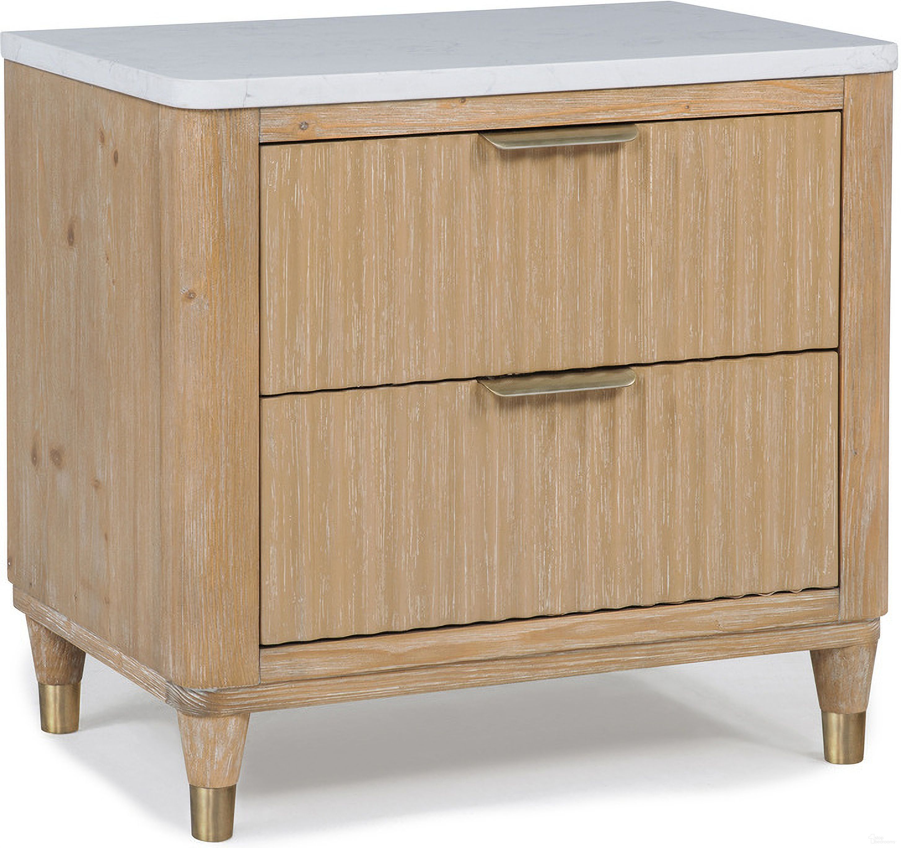 The appearance of Kara Night Stand In Cerused Natural designed by Crown Mark in the modern / contemporary interior design. This cerused natural piece of furniture was selected by 1StopBedrooms from Kara Collection to add a touch of cosiness and style into your home. Sku: B1450-2. Material: MDF.