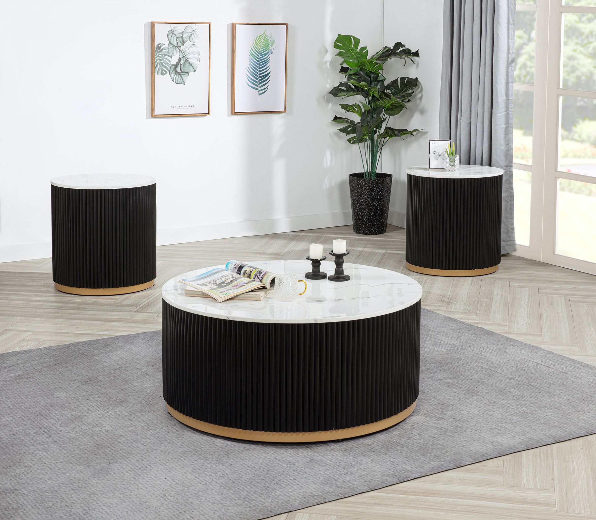 The appearance of Kara Round Occasional Table Set In Black and White designed by Crown Mark in the modern / contemporary interior design. This black and white piece of furniture was selected by 1StopBedrooms from Kara Collection to add a touch of cosiness and style into your home. Sku: 4219-01;4219-02. Material: MDF.
