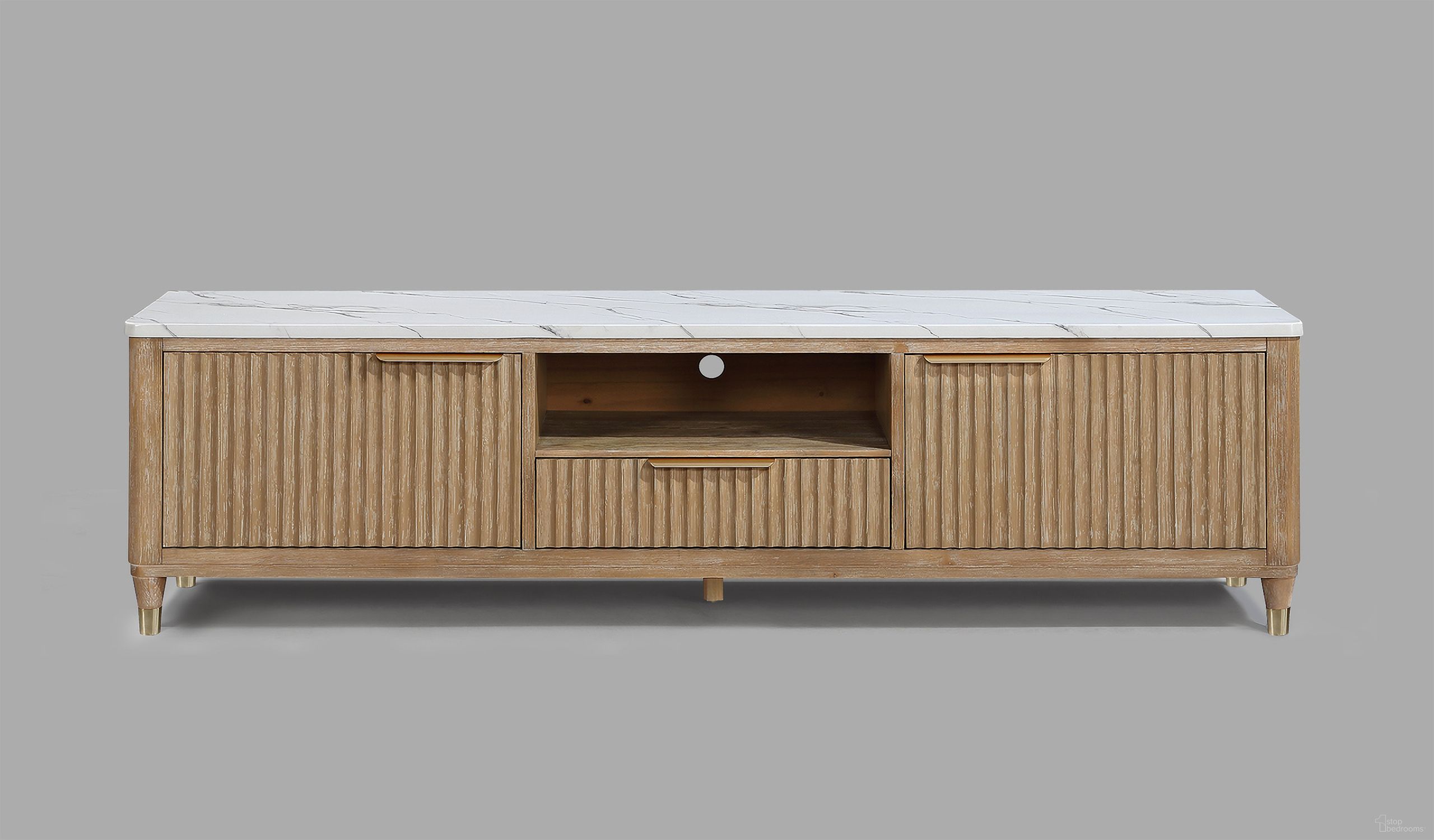The appearance of Kara TV Stand In Cerused Natural designed by Crown Mark in the modern / contemporary interior design. This cerused natural piece of furniture was selected by 1StopBedrooms from Kara Collection to add a touch of cosiness and style into your home. Sku: B1450-9. Material: MDF.