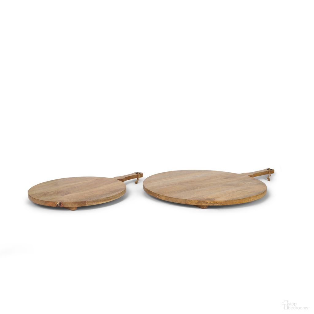 Karana Natural Solid Wood Round Serving Boards In Brown