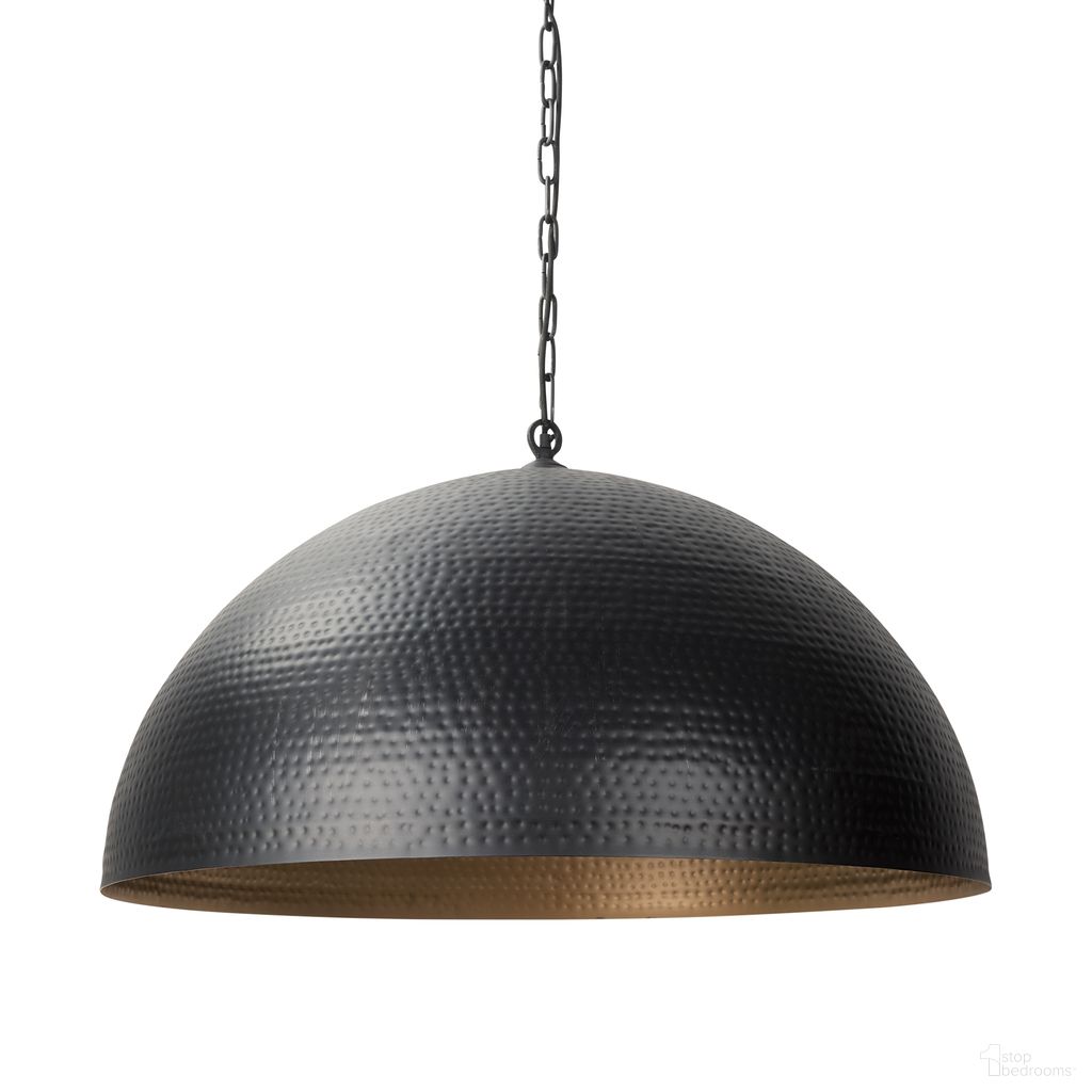 Karina 36 Inch Round Matte Black Hammered Metal Dome Pendant Light In Black