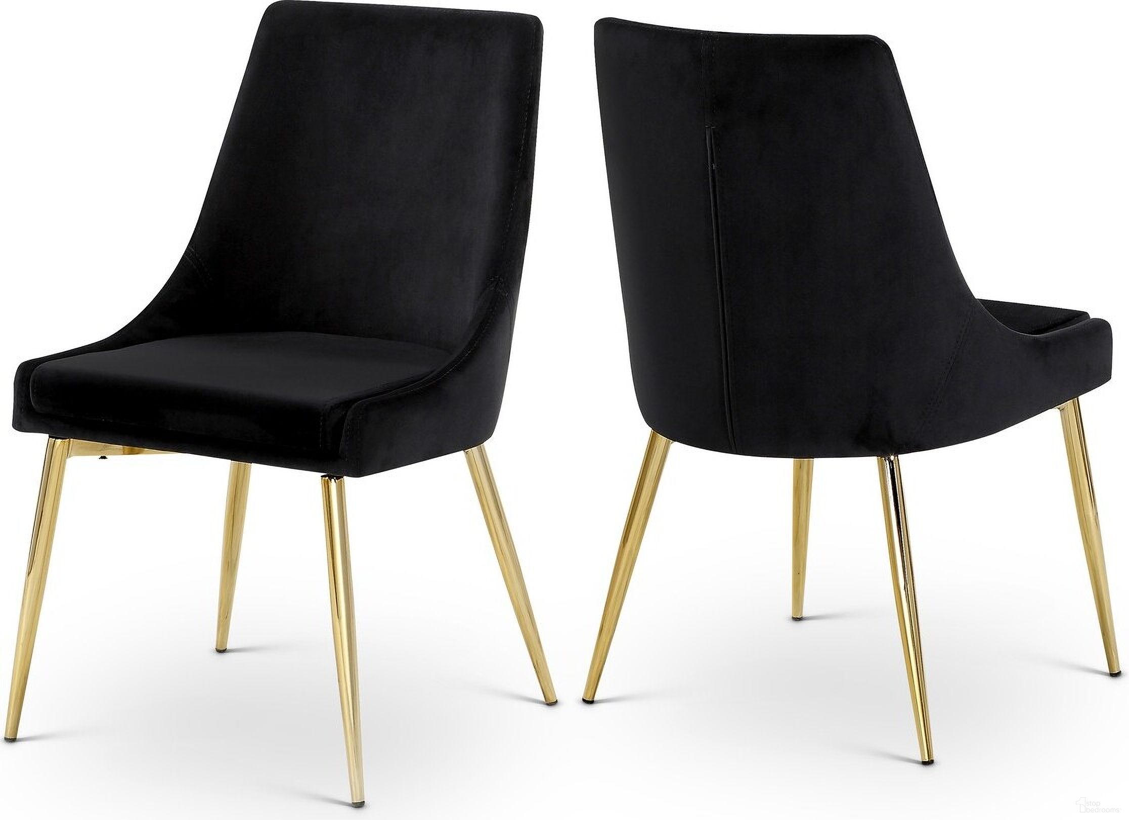 The appearance of Karina Velvet Dining Chair Set of 2 In Black/Gold designed by Meridian in the modern / contemporary interior design. This black piece of furniture  was selected by 1StopBedrooms from Karina Collection to add a touch of cosiness and style into your home. Sku: 783Black-C. Material: Velvet. Chair Type: Side Chair.