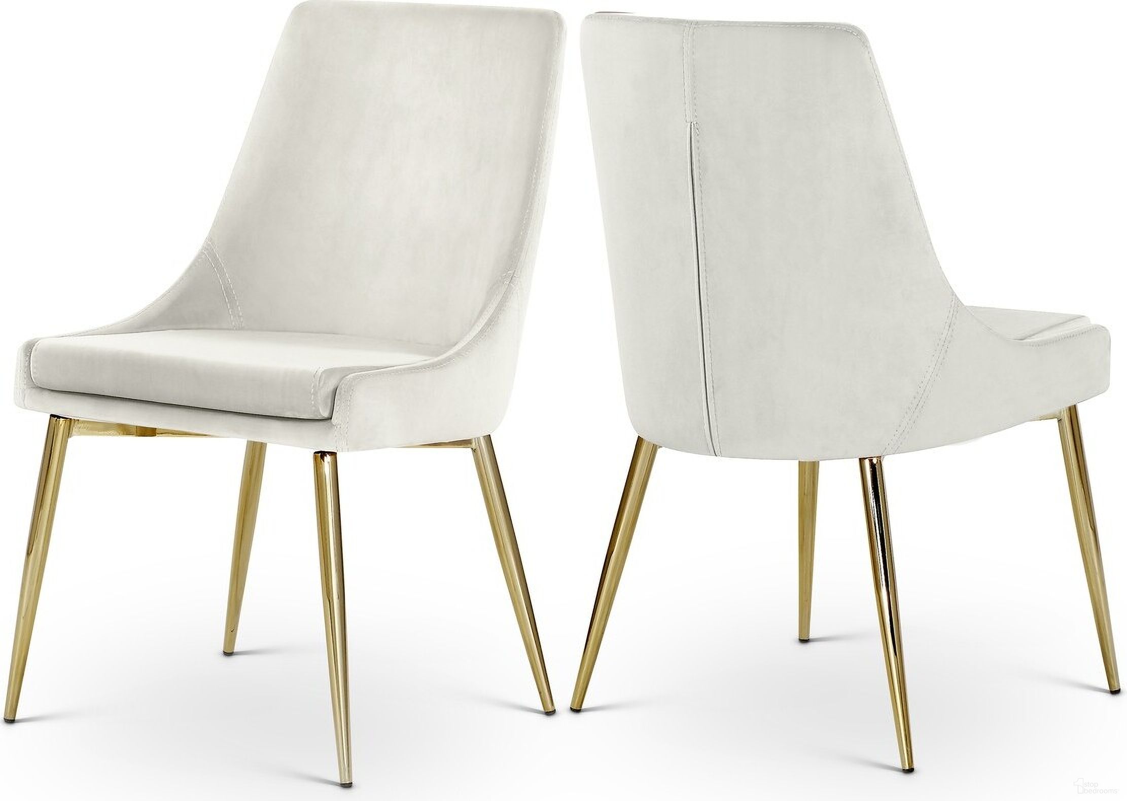 The appearance of Karina Velvet Dining Chair Set of 2 In Cream designed by Meridian in the modern / contemporary interior design. This cream velvet piece of furniture was selected by 1StopBedrooms from Karina Collection to add a touch of cosiness and style into your home. Sku: 783Cream-C. Material: Velvet. Chair Type: Side Chair.