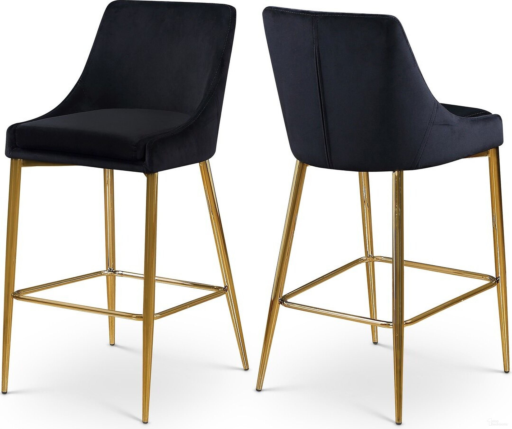 The appearance of Karina Velvet Stool Set of 2 In Black/Gold designed by Meridian in the modern / contemporary interior design. This black piece of furniture was selected by 1StopBedrooms from Karina Collection to add a touch of cosiness and style into your home. Sku: 789Black-C. Material: Velvet.