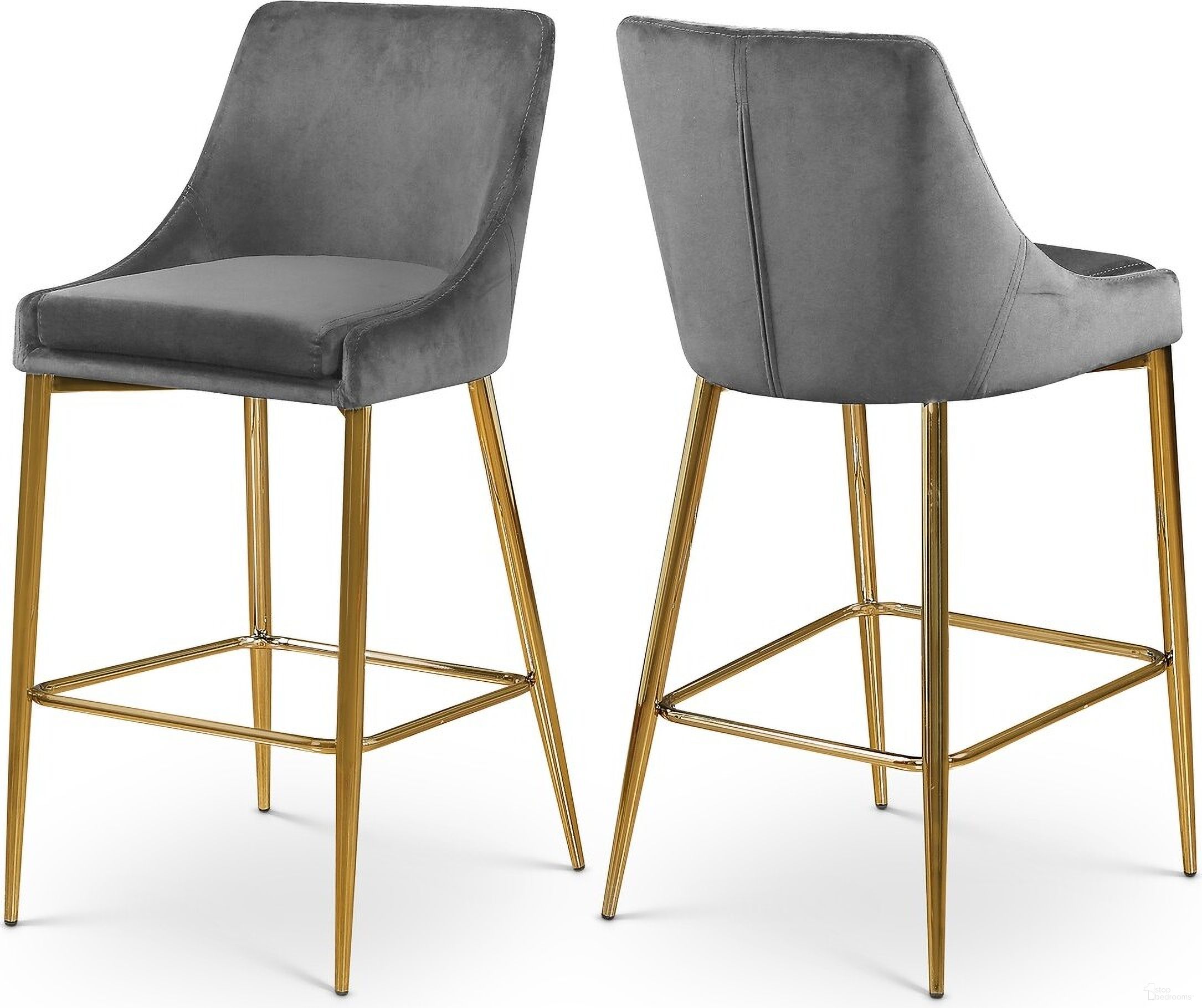 The appearance of Karina Velvet Stool Set of 2 In Grey/Gold designed by Meridian in the modern / contemporary interior design. This grey piece of furniture was selected by 1StopBedrooms from Karina Collection to add a touch of cosiness and style into your home. Sku: 789Grey-C. Material: Velvet.