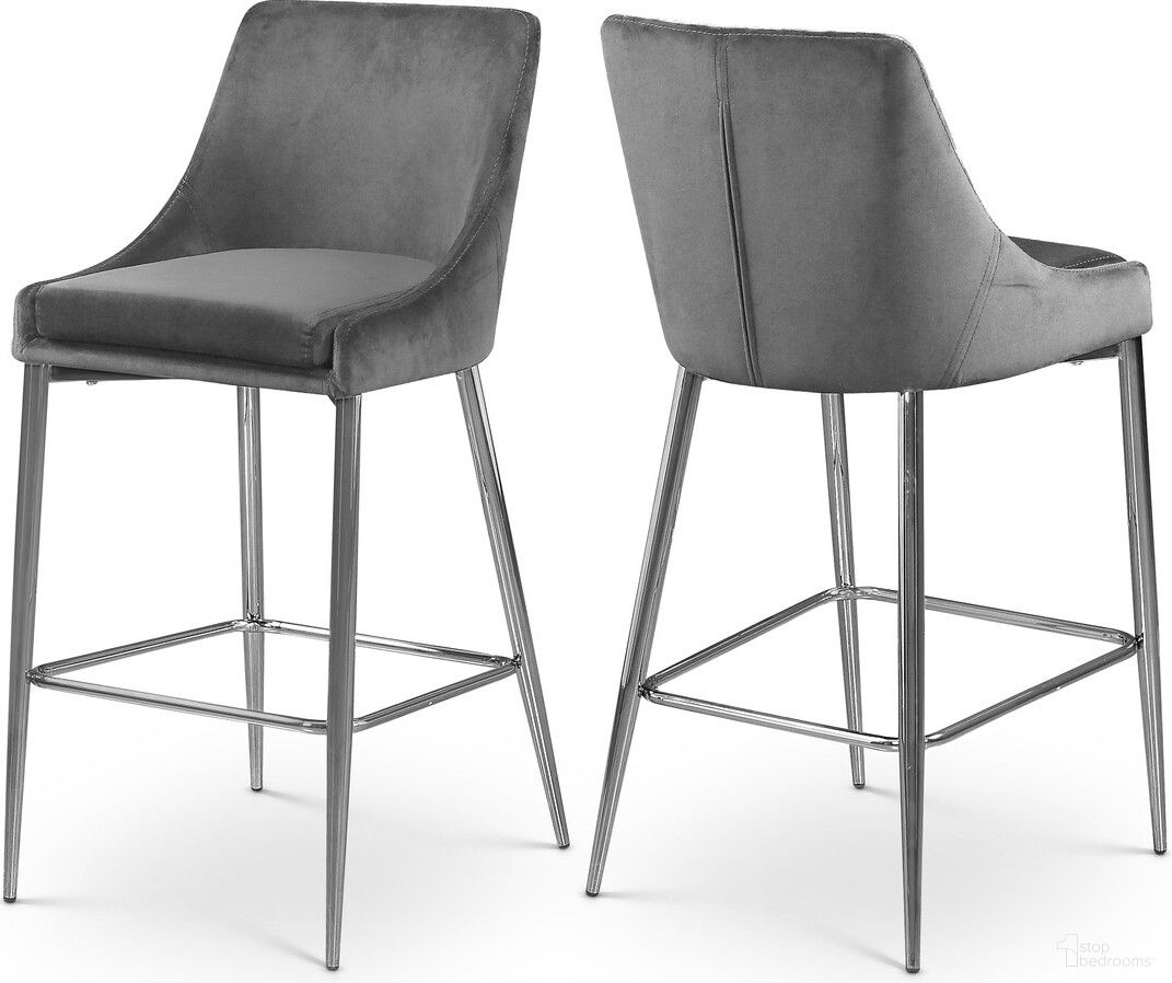 The appearance of Karina Velvet Stool Set of 2 In Grey/Chrome designed by Meridian in the modern / contemporary interior design. This grey piece of furniture was selected by 1StopBedrooms from Karina Collection to add a touch of cosiness and style into your home. Sku: 790Grey-C. Material: Velvet.