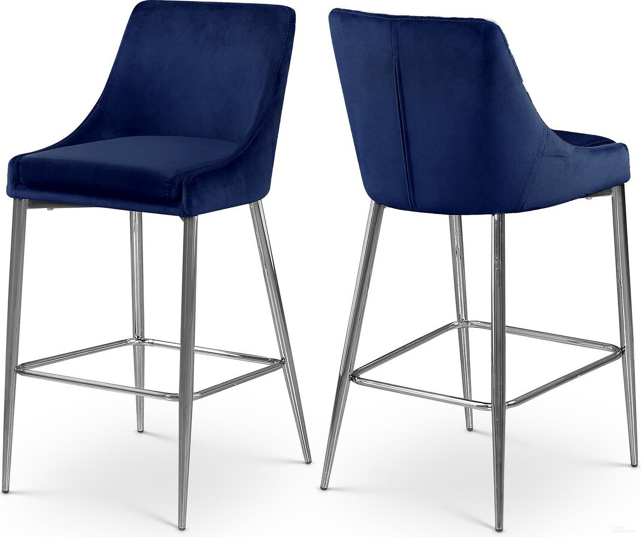 Karina Velvet Stool Set of 2 In Navy/Chrome