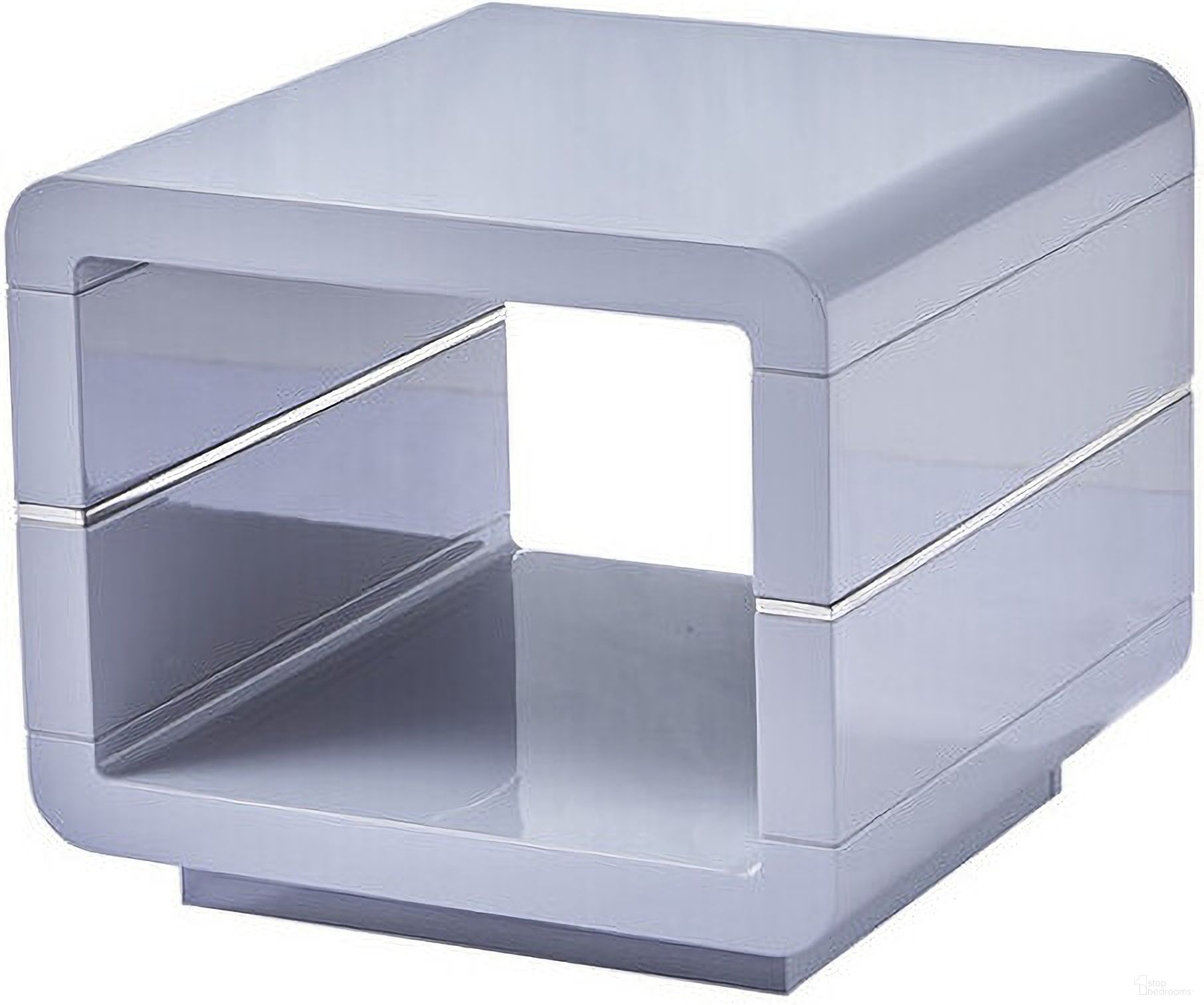 Karla Contemporary Wood End Table In Glossy Light Gray Lacquer Finish