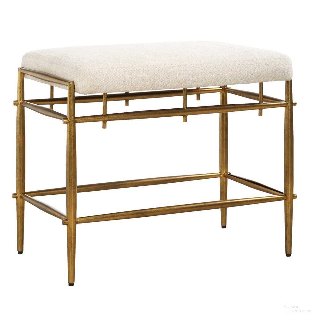 Karleen Plush Small Brass Bench In Gold