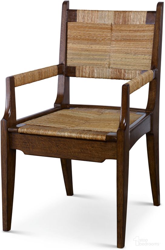The appearance of Karlie Dining Arm Chair In Brown designed by Century Furniture in the transitional interior design. This brown piece of furniture was selected by 1StopBedrooms from Thomas O'Brien Upholstery Collection to add a touch of cosiness and style into your home. Sku: AE-3569A. Chair Type: Arm Chair. Material: Solid Oak.