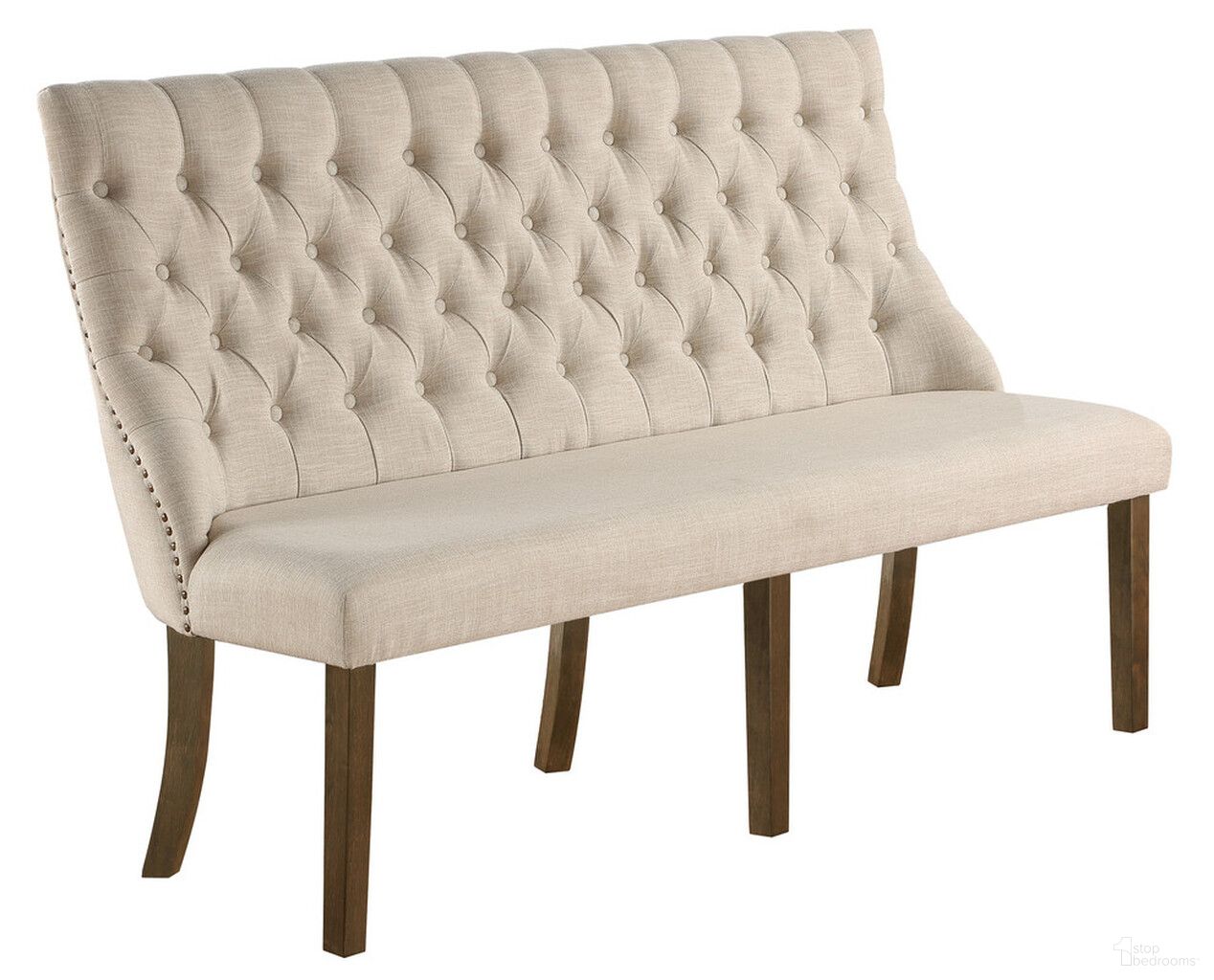 The appearance of Karol Large Upholstered Dining Bench In Beige Linen Fabric and Walnut Wood designed by Best Quality Furniture in the traditional interior design. This walnut and beige piece of furniture  was selected by 1StopBedrooms from Karol Collection to add a touch of cosiness and style into your home. Sku: D42-BB. Material: Linen.