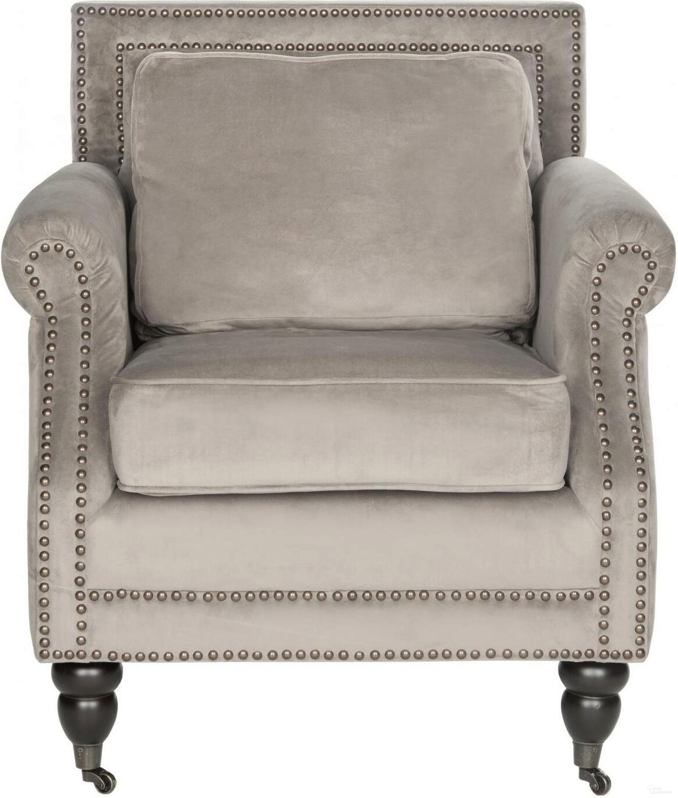 The appearance of Karsen Mushroom Taupe and Espresso Club Chair with Silver Nailhead Detail designed by Safavieh in the transitional interior design. This mushroom piece of furniture was selected by 1StopBedrooms from Karsen Collection to add a touch of cosiness and style into your home. Sku: MCR4534B. Material: Stainless Steel.