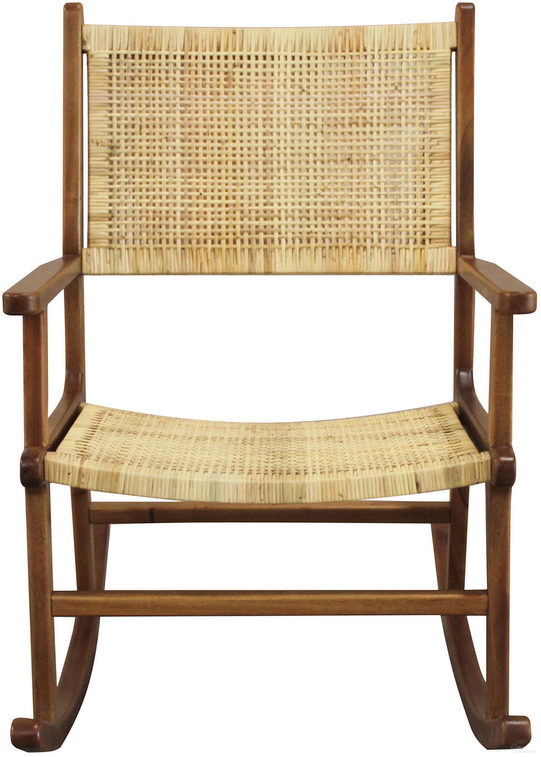 The appearance of Karson Rocking Chair In Caramel and Natural designed by Carolina Living in the modern / contemporary interior design. This caramel and natural piece of furniture  was selected by 1StopBedrooms from Karson Collection to add a touch of cosiness and style into your home. Sku: RC-2240-RN-CANT. Material: Mahogany.