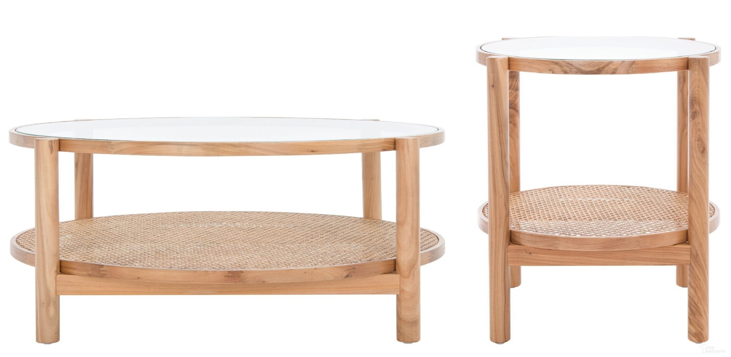 The appearance of Karyna Rattan and Glass Occasional Table Set In Clear and Natural designed by Safavieh Couture in the modern / contemporary interior design. This clear/natural piece of furniture  was selected by 1StopBedrooms from Karyna Collection to add a touch of cosiness and style into your home. Sku: SFV2300A;SFV2301A. Material: Wood.
