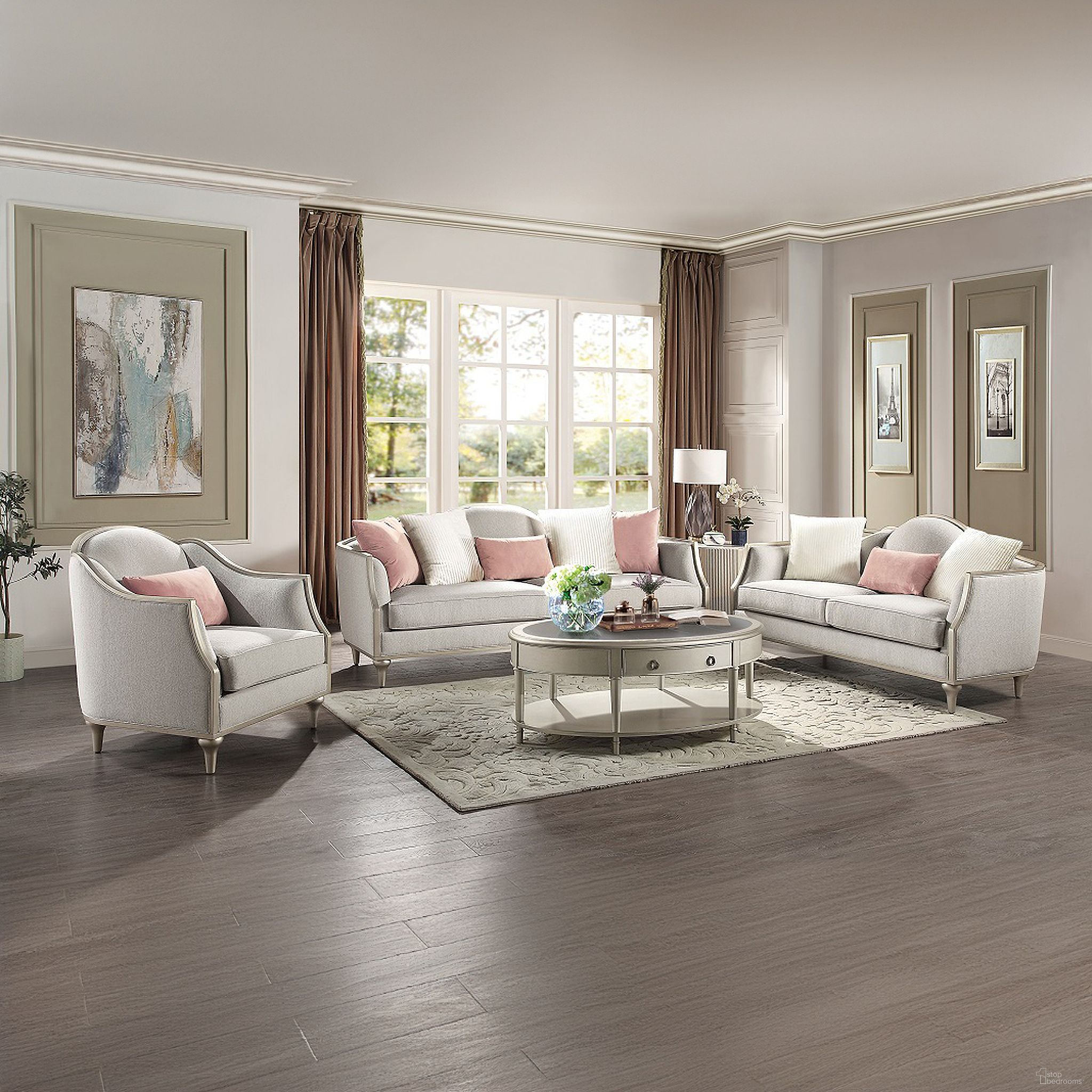 The appearance of Kasa Living Room Set In Beige designed by ACME in the modern / contemporary interior design. This beige piece of furniture  was selected by 1StopBedrooms from Kasa Collection to add a touch of cosiness and style into your home. Sku: LV01499;LV01500. Material: Wood.