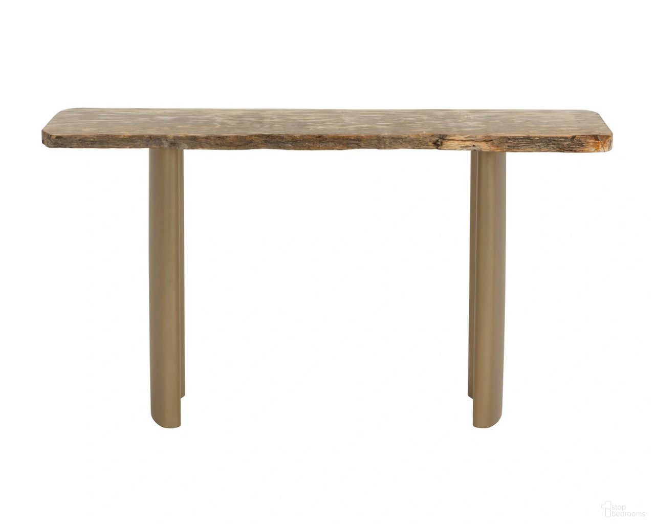 Kashtha Console Table In Natural and Antique Brass