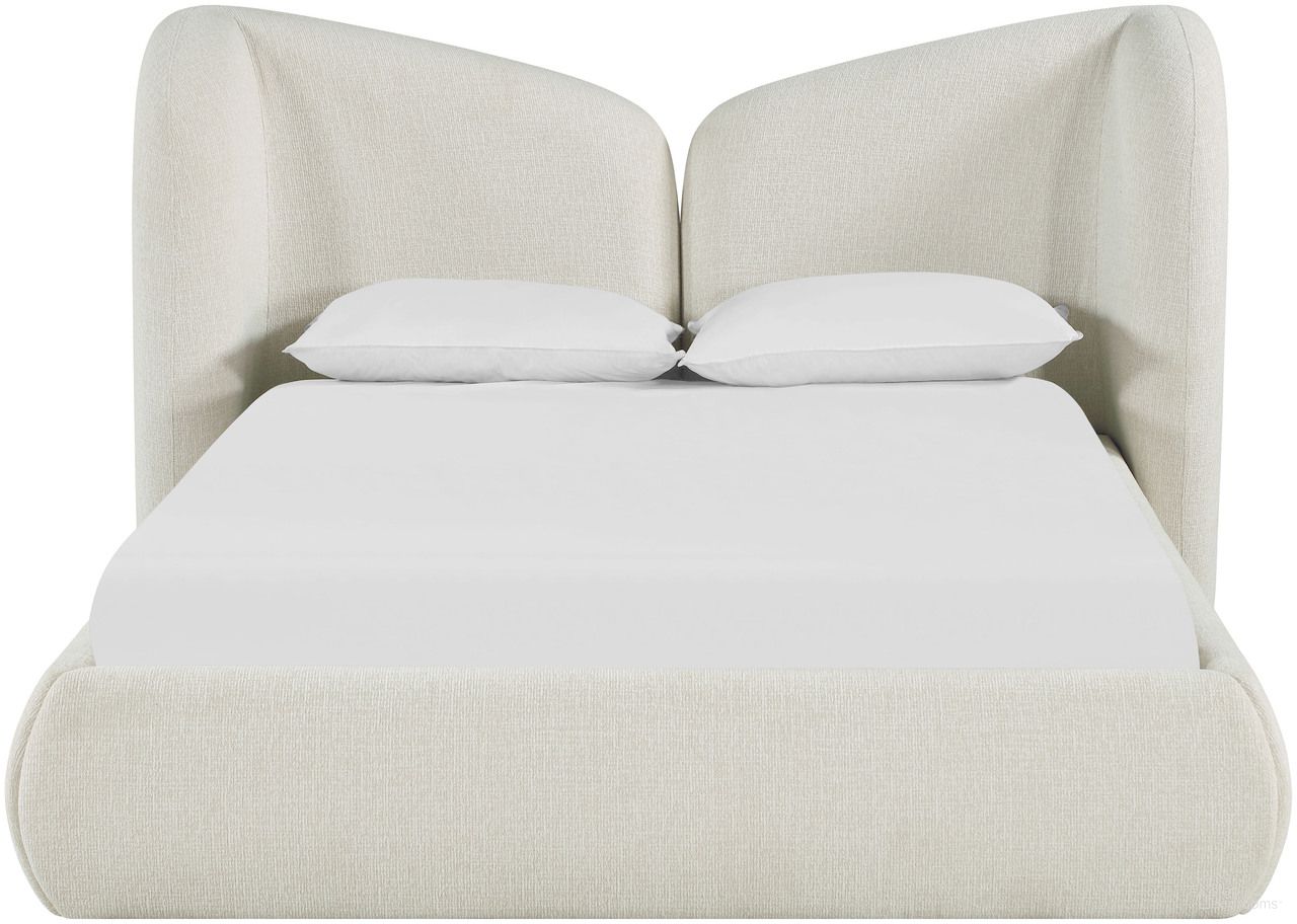 Kaslo Chenille Fabric Upholstered Full Bed In Cream