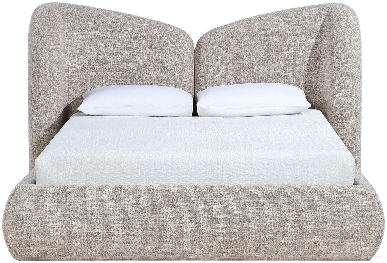 Kaslo Chenille Fabric Upholstered King Bed In Beige
