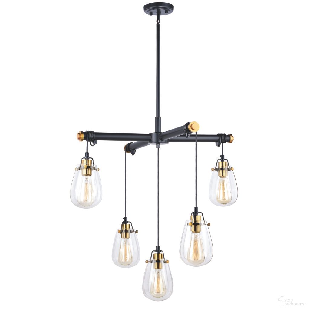 Kassidy 5L Adjustable Chandelier In Black and Natural Brass