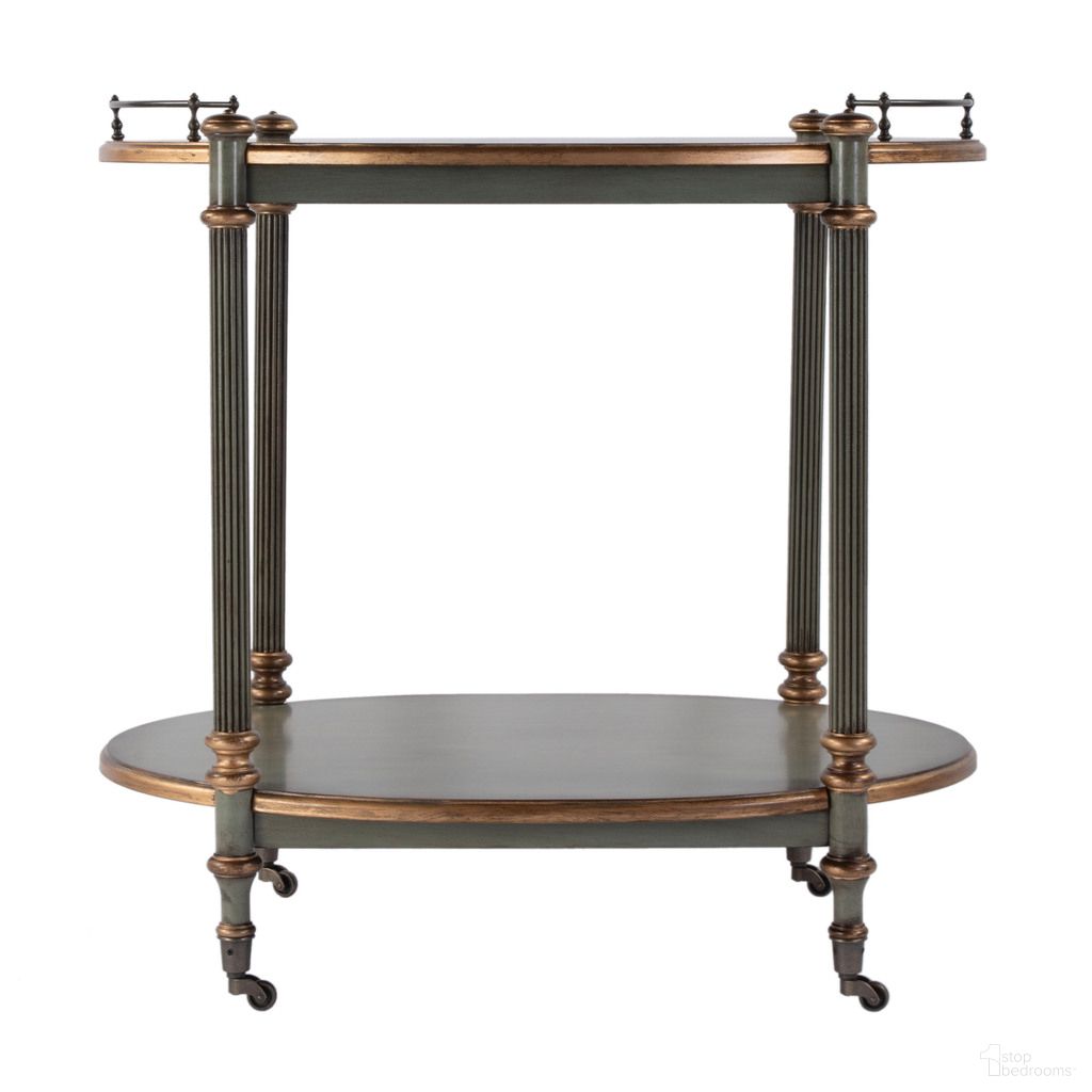 Kathleen 31 Inch Rectangular Wood 2 Tier Bar/Serving Cart on Casters In Pastel Green