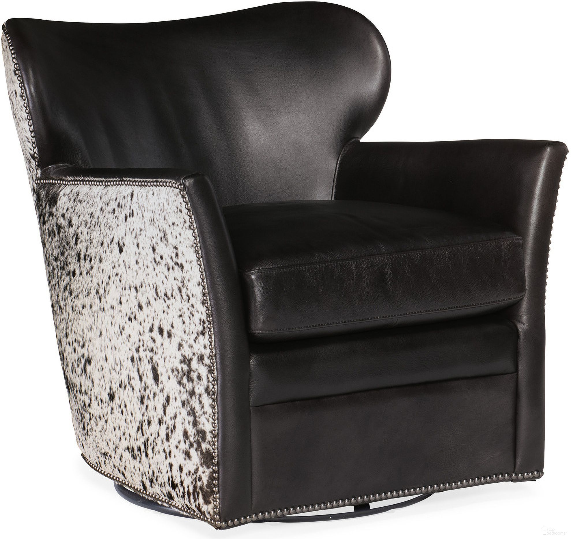 CC Kato Black Leather Swivel Chair With Salt Pepper Hoh