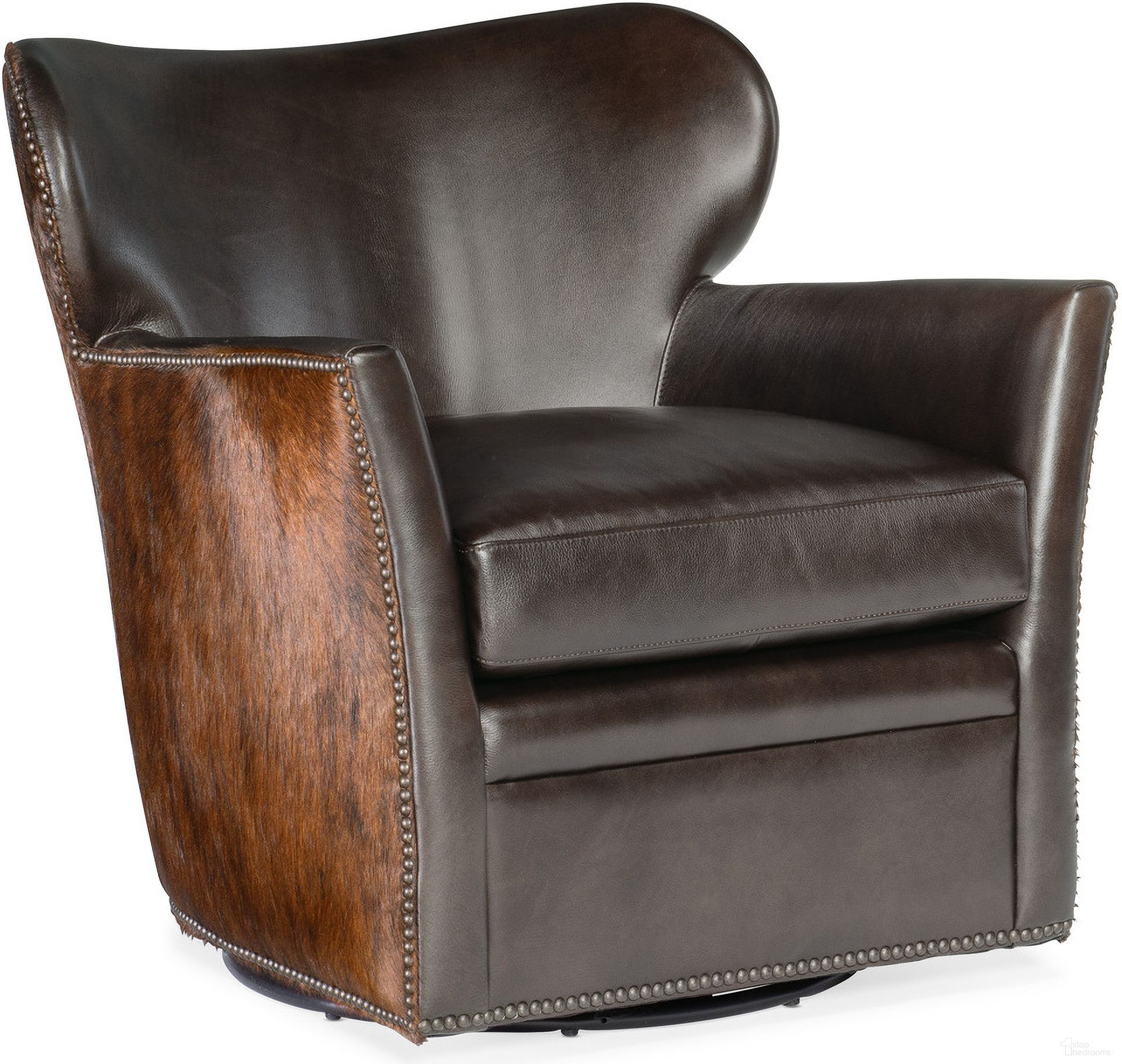 The appearance of CC Kato Brown Leather Swivel Chair With Dark Hoh designed by Hooker in the traditional interior design. This brown piece of furniture was selected by 1StopBedrooms from CC Collection to add a touch of cosiness and style into your home. Sku: CC469-SW-089. Material: Leather.
