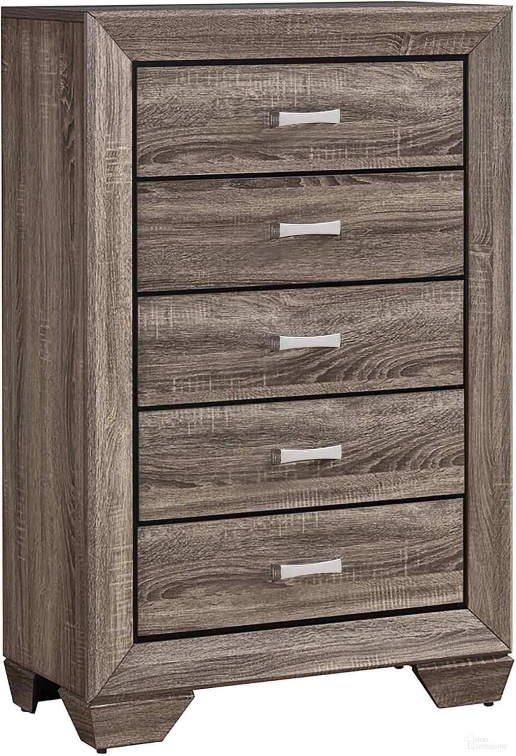 The appearance of Kauffman 5-drawer Chest Washed Taupe designed by Coaster in the transitional interior design. This taupe piece of furniture was selected by 1StopBedrooms from Kauffman Collection to add a touch of cosiness and style into your home. Sku: 204195. Material: Wood.
