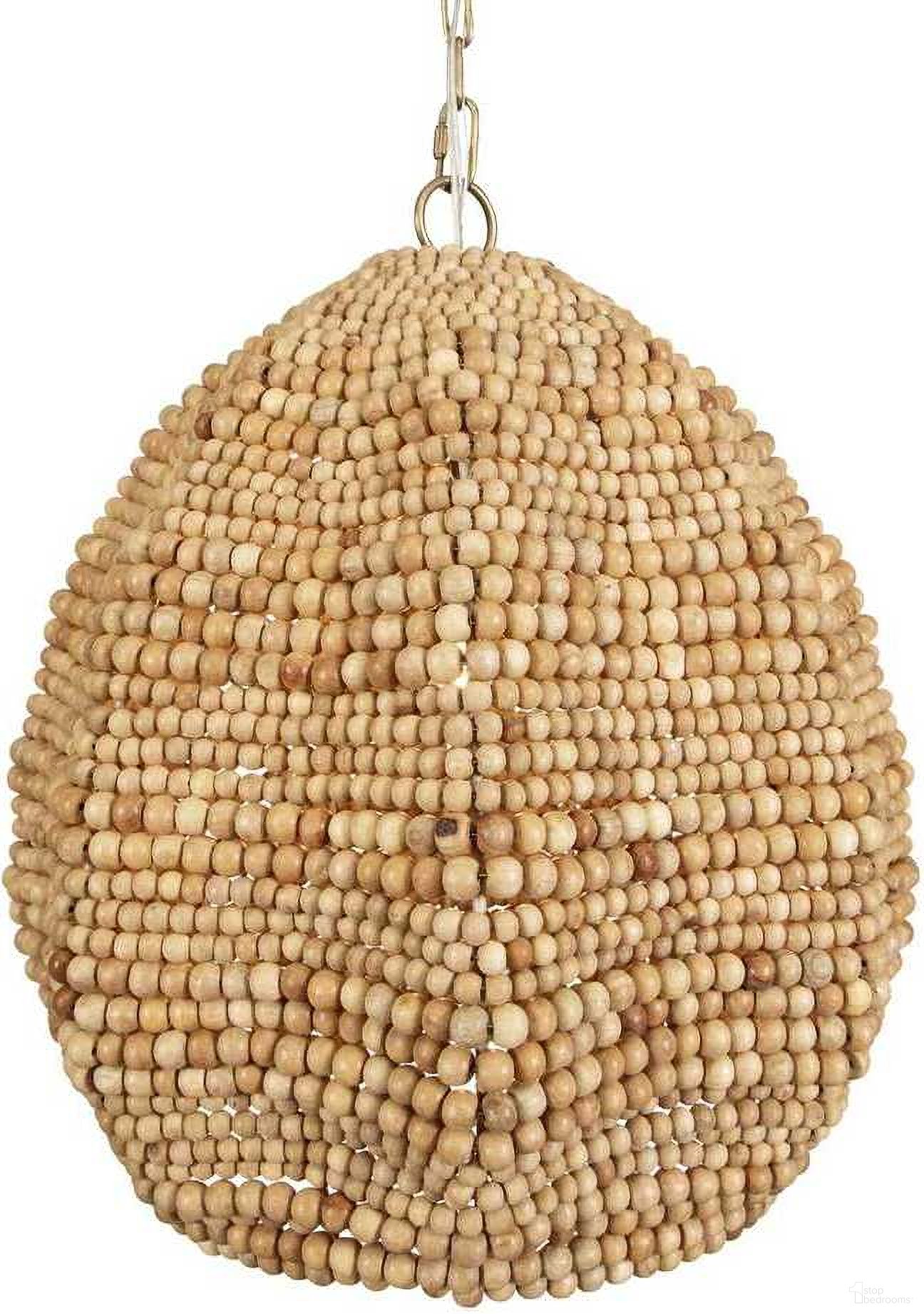 Kauri 1 Light Wooden Bead Pendant In Brass