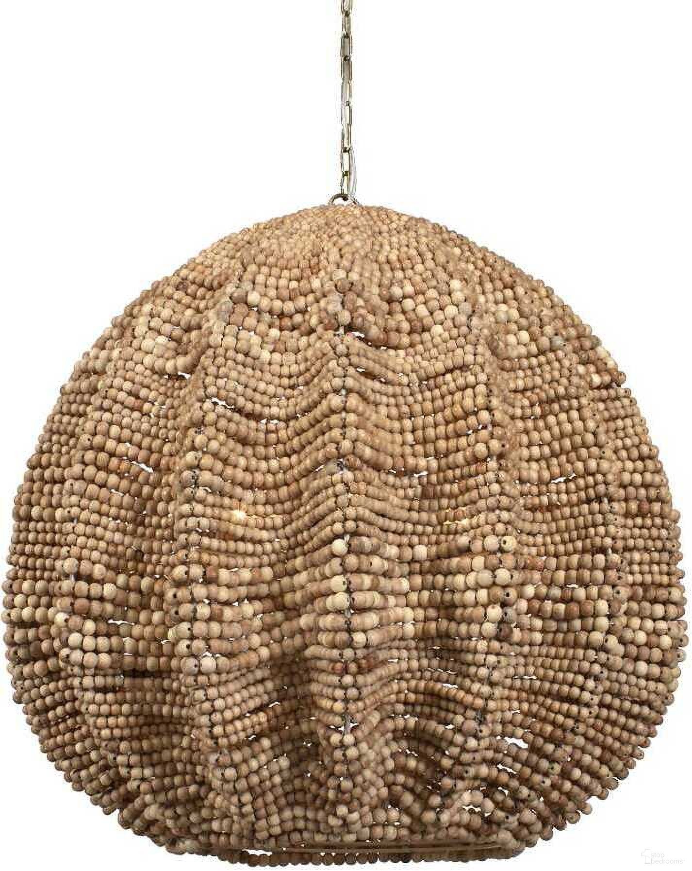 Kauri 5 Light Wooden Bead Pendant In Brass
