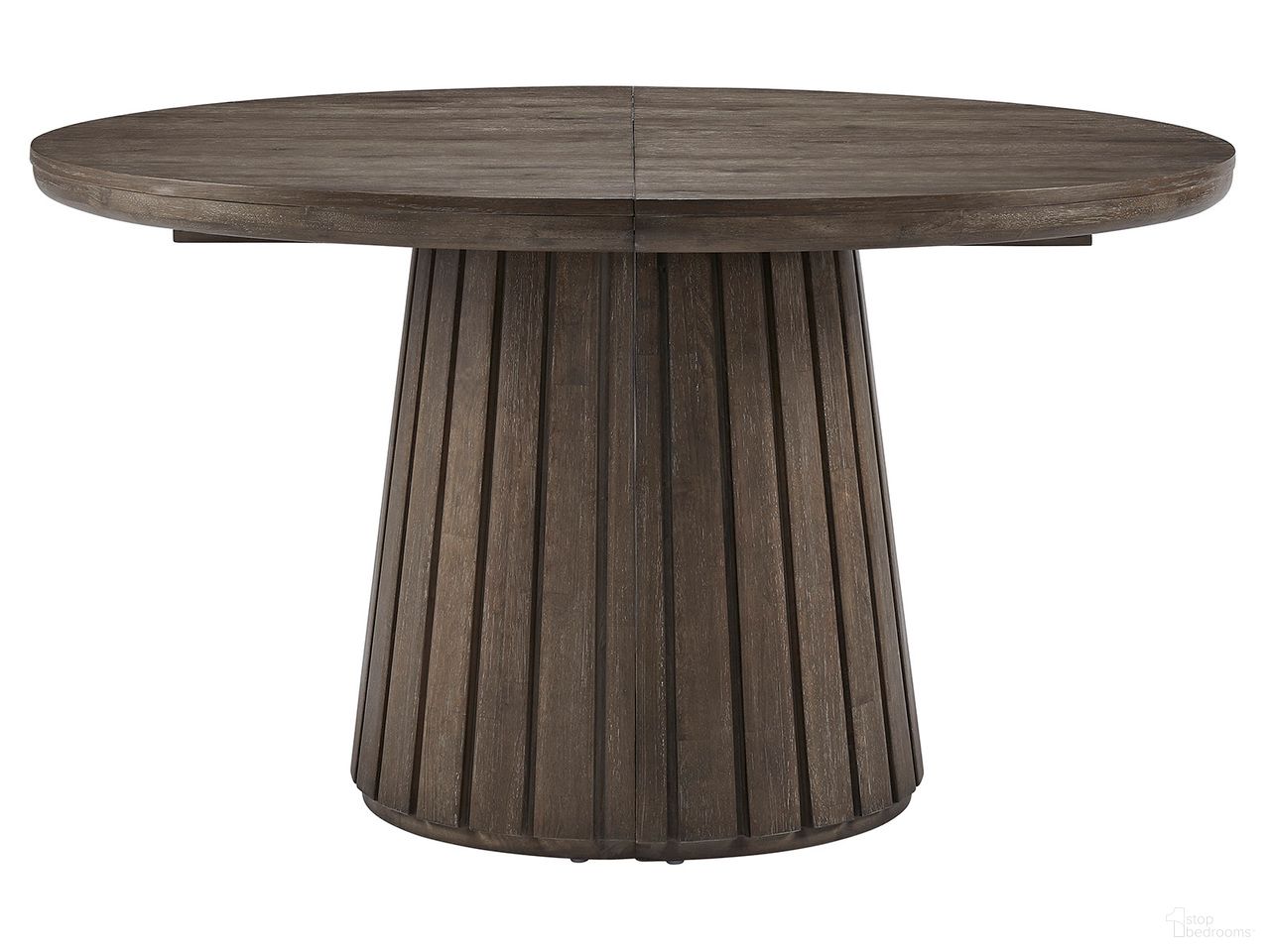 The appearance of Kavanaugh Extendable Round Dining Table In Weathered Kona Brown designed by Magnussen in the transitional interior design. This weathered kona brown piece of furniture was selected by 1StopBedrooms from Kavanaugh Collection to add a touch of cosiness and style into your home. Sku: D5612-24T;D5612-24B. Table Base Style: Pedestal. Table Top Shape: Round. Size: 54". Material: Oak Veneer.
