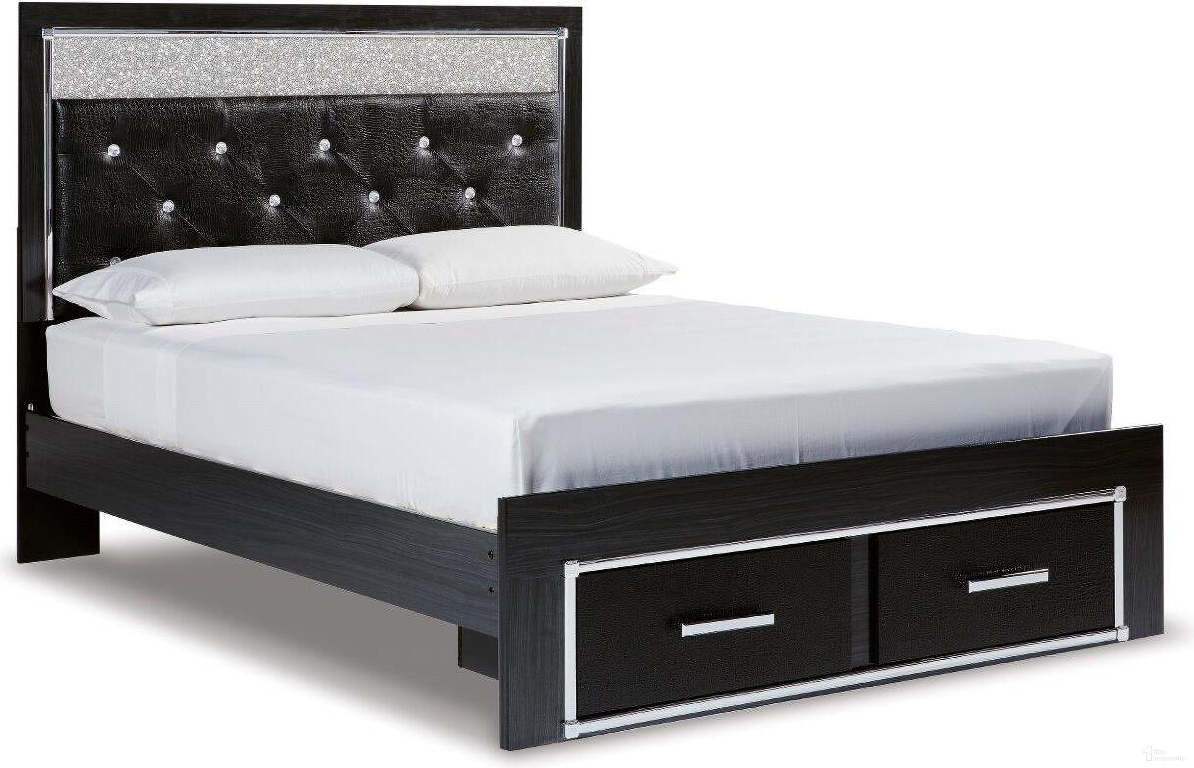 Kaydell Black Lighted Upholstered Storage Panel Platform Bedroom Set by