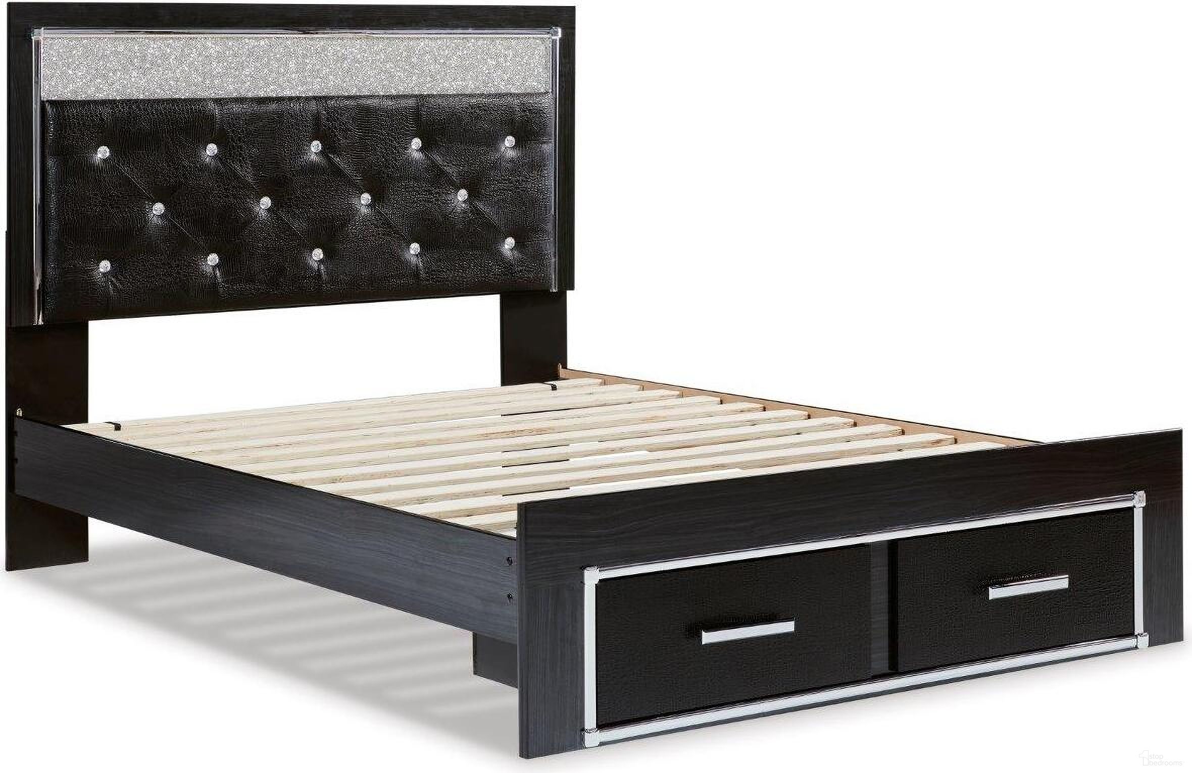 Kaydell Black Lighted Upholstered Storage Panel Platform Bedroom Set by
