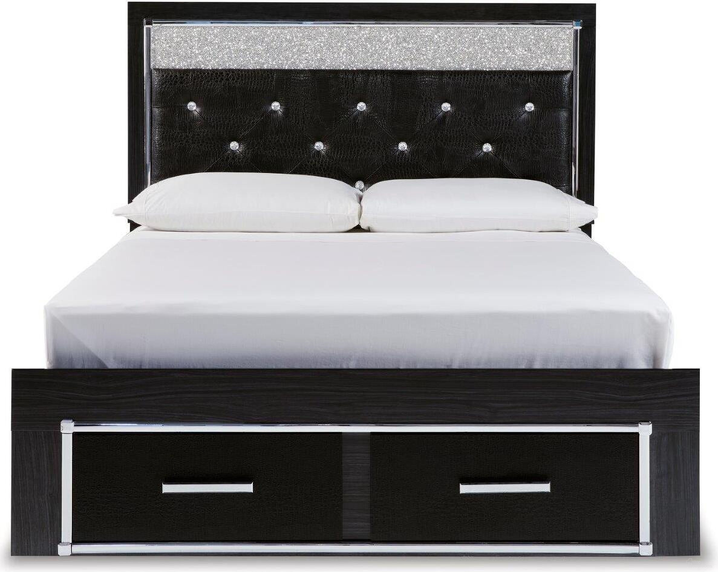 Kaydell Black Lighted Upholstered Storage Panel Platform Bedroom Set by