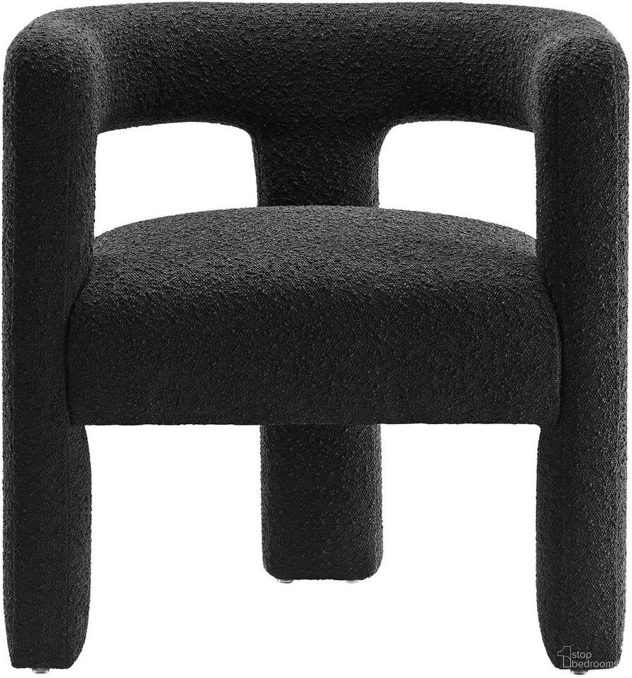 The appearance of Kayla Boucle Upholstered Armchair In Black designed by Modway in the modern / contemporary interior design. This black piece of furniture  was selected by 1StopBedrooms from Kayla Collection to add a touch of cosiness and style into your home. Sku: EEI-6479-BLK. Material: Boucle.