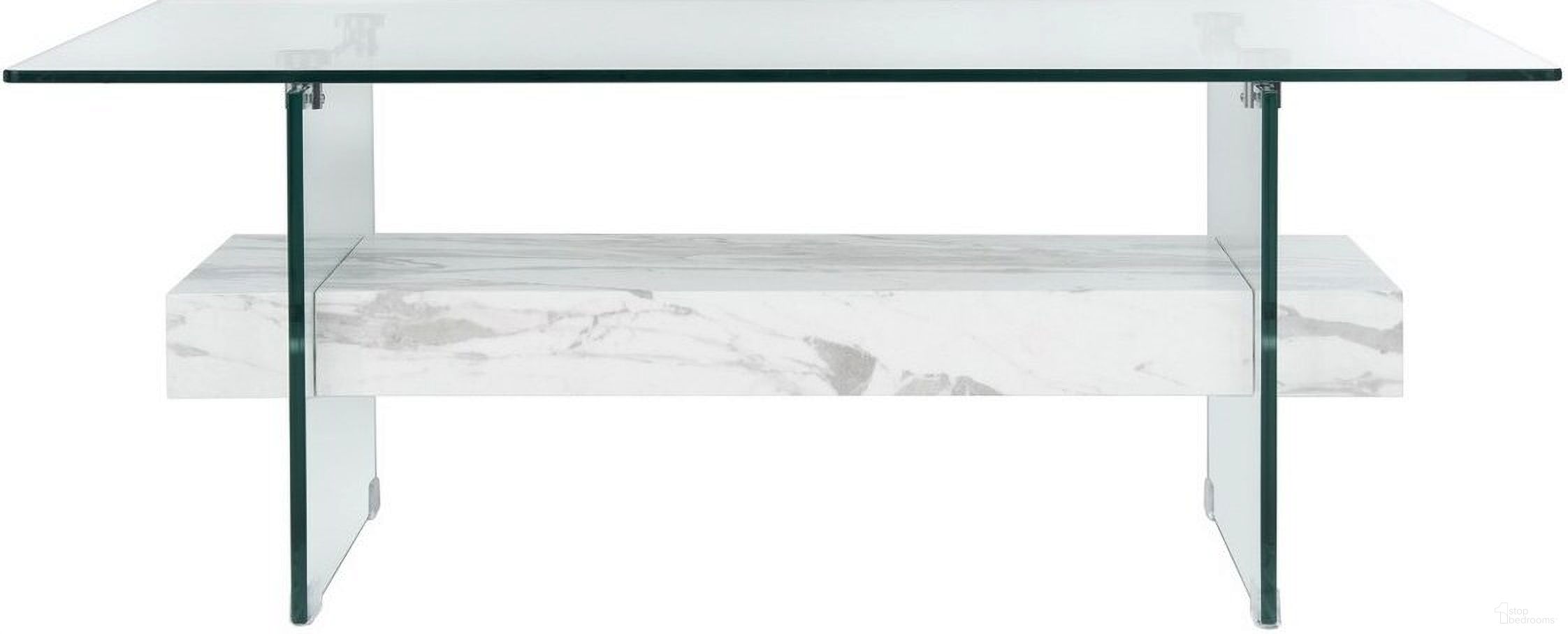 The appearance of Kayley Glass Coffee Table In White designed by Safavieh in the modern / contemporary interior design. This white piece of furniture  was selected by 1StopBedrooms from Kayley Collection to add a touch of cosiness and style into your home. Sku: COF7004E. Material: MDF.